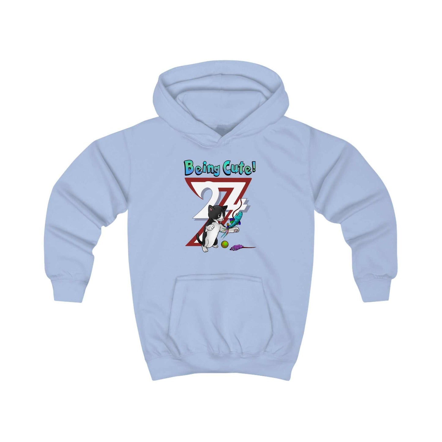 Unique Design Kids Custom Hoodie Being Cute Playing Kitten light blue