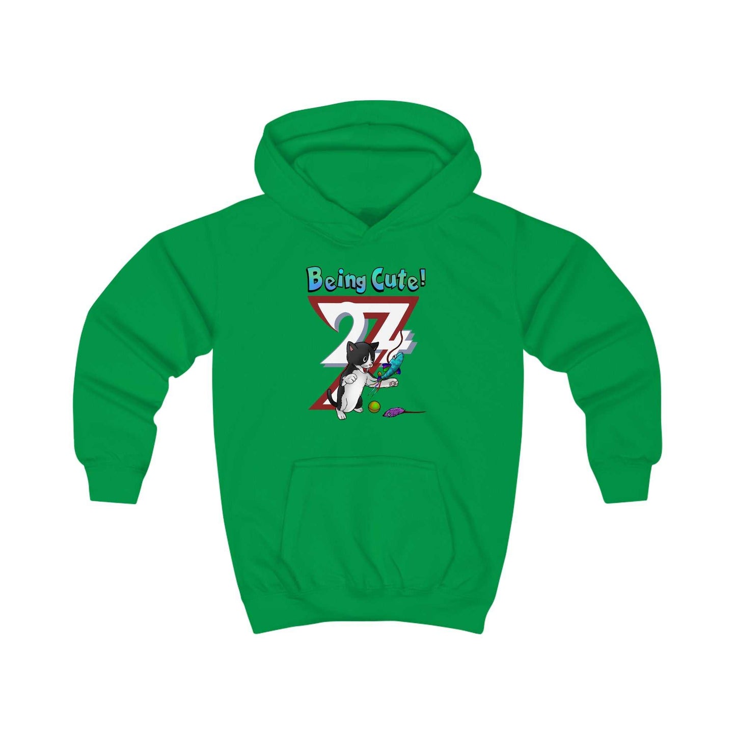 Unique Design Kids Custom Hoodie Being Cute Playing Kitten kelly green