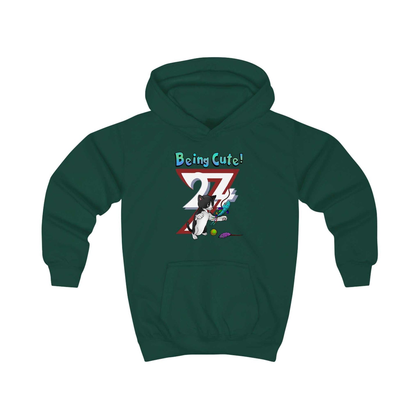 Unique Design Kids Custom Hoodie Being Cute Playing Kitten bottle green