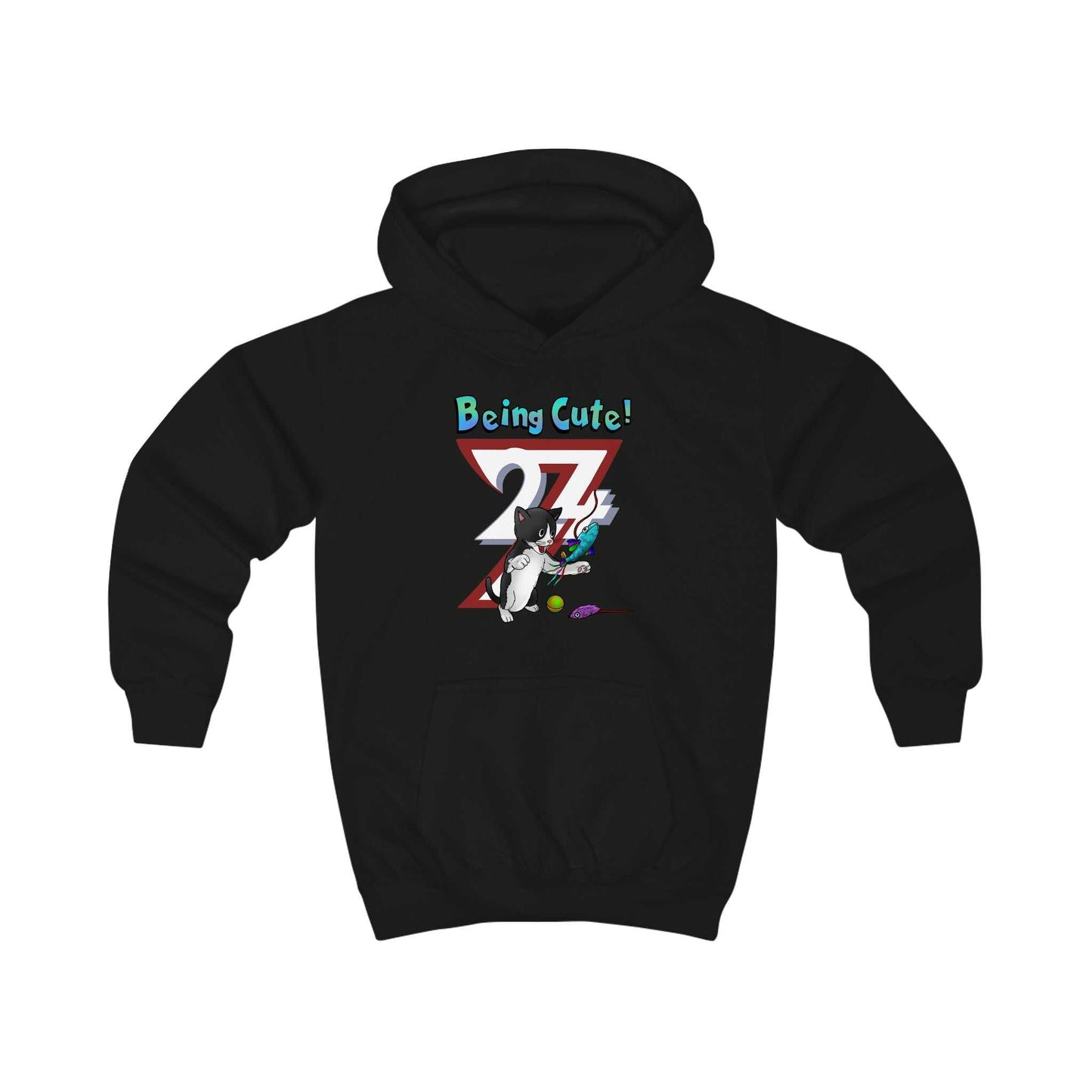 Unique Design Kids Custom Hoodie Being Cute Playing Kitten black