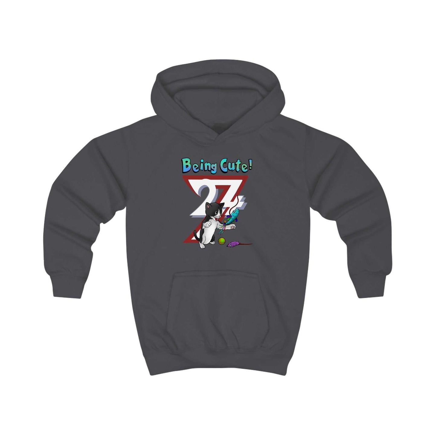 Unique Design Kids Custom Hoodie Being Cute Playing Kitten charcoal grey