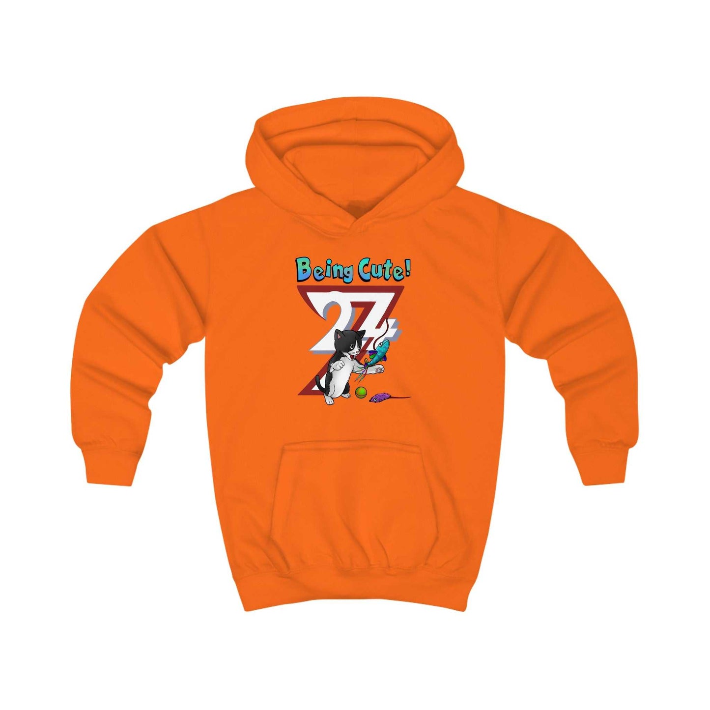 Unique Design Kids Custom Hoodie Being Cute Playing Kitten orange