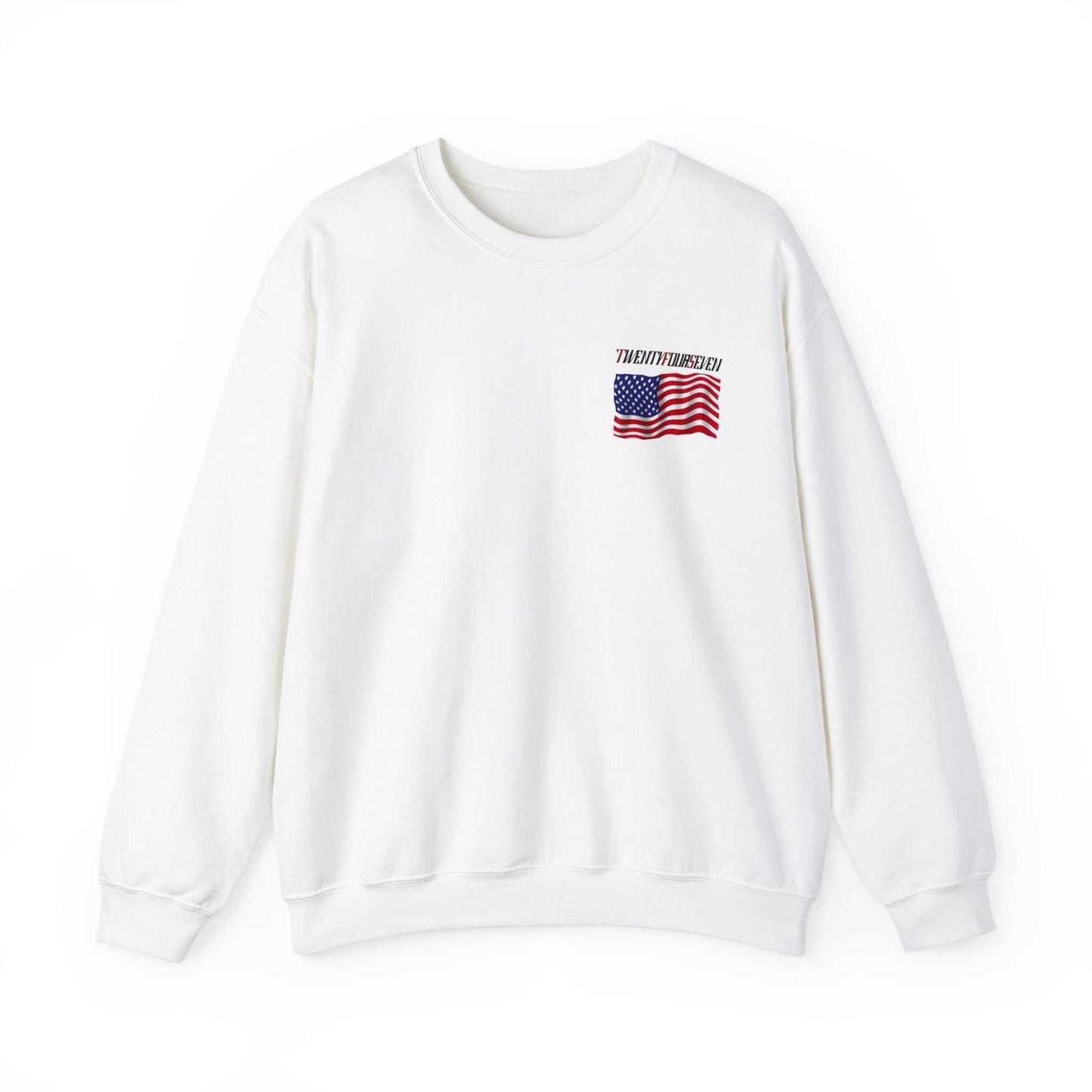 Unique Design TwentyFourSeven American Flag Logo Heavy Blend™ Crewneck Sweatshirt white