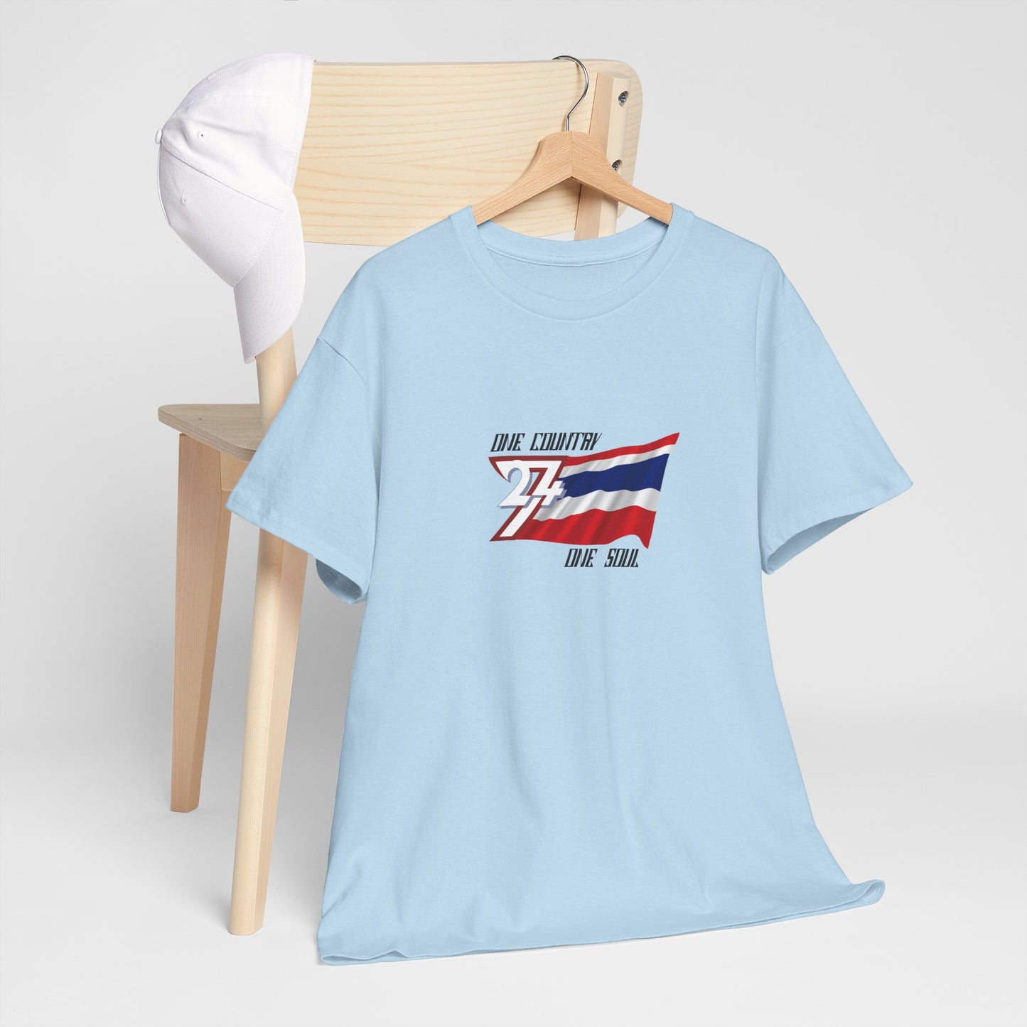 Unique Design 24/7 Thailand Flag Printed Unisex custom T-shirt light blue