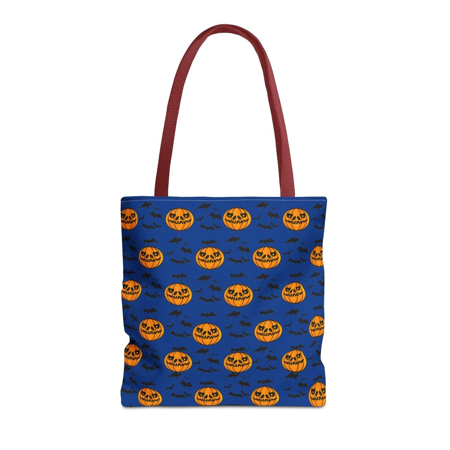 Pumpkins and Bats Halloween Tote Bag medium red handle