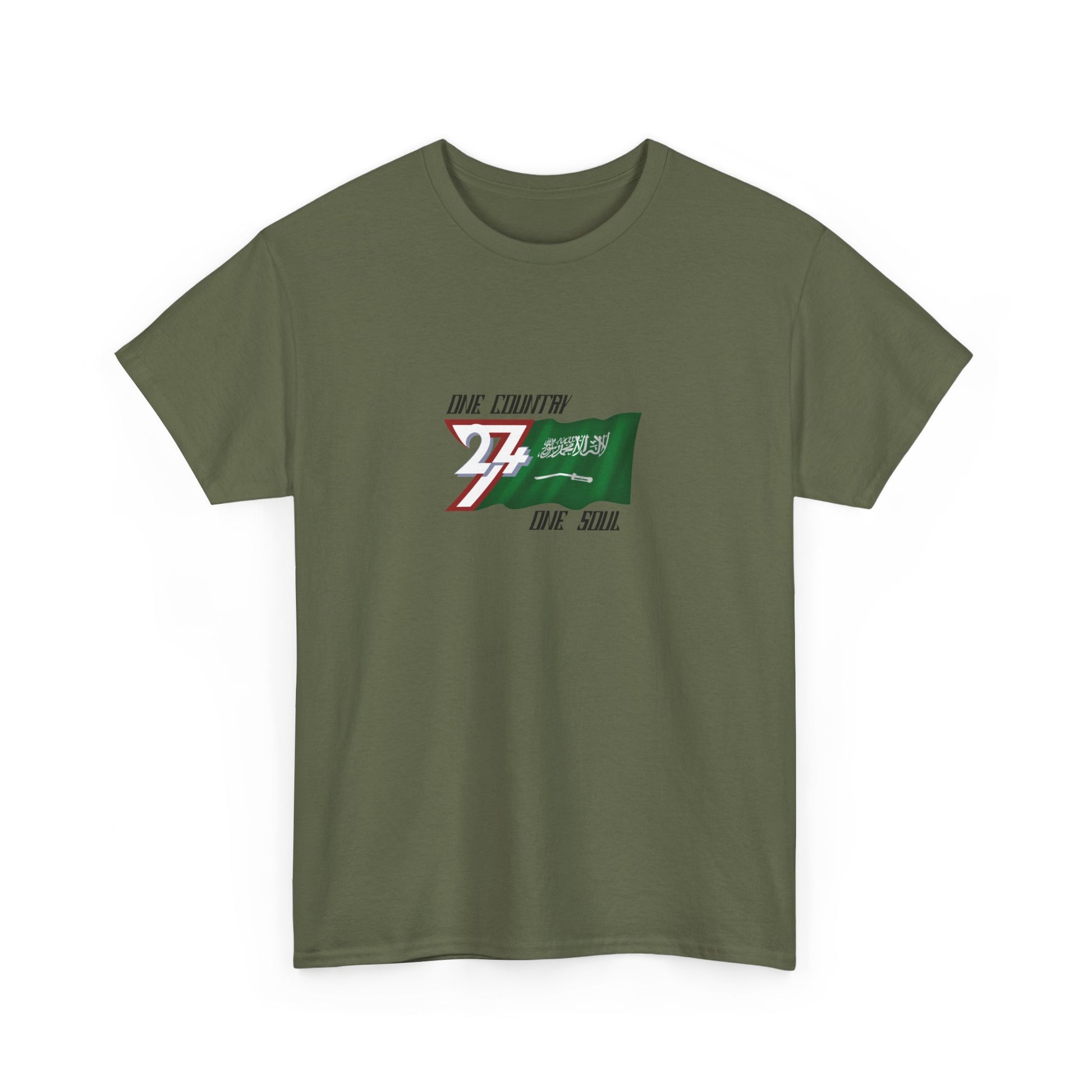 Unique Design 24/7 Saudi Arabia Flag Printed Unisex custom T-shirt military green