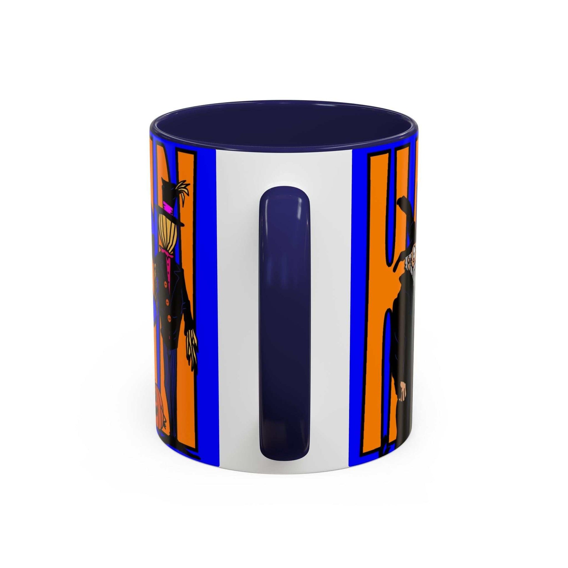 Halloween coffee mug with vibrant colors, available in 11oz and 15oz sizes, featuring a unique spooky design.