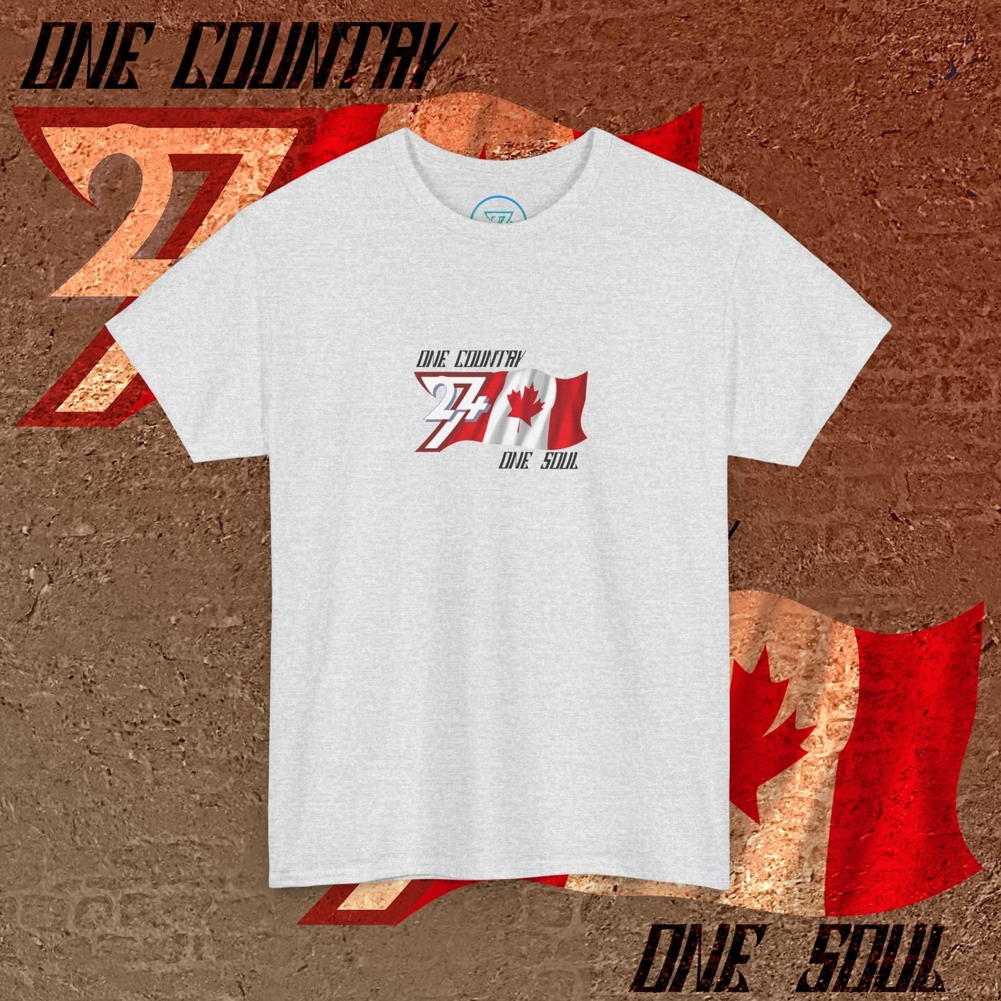 Main product shot of the Light Heather Gray Canada "Maple" edition tee with clean flag graphics.