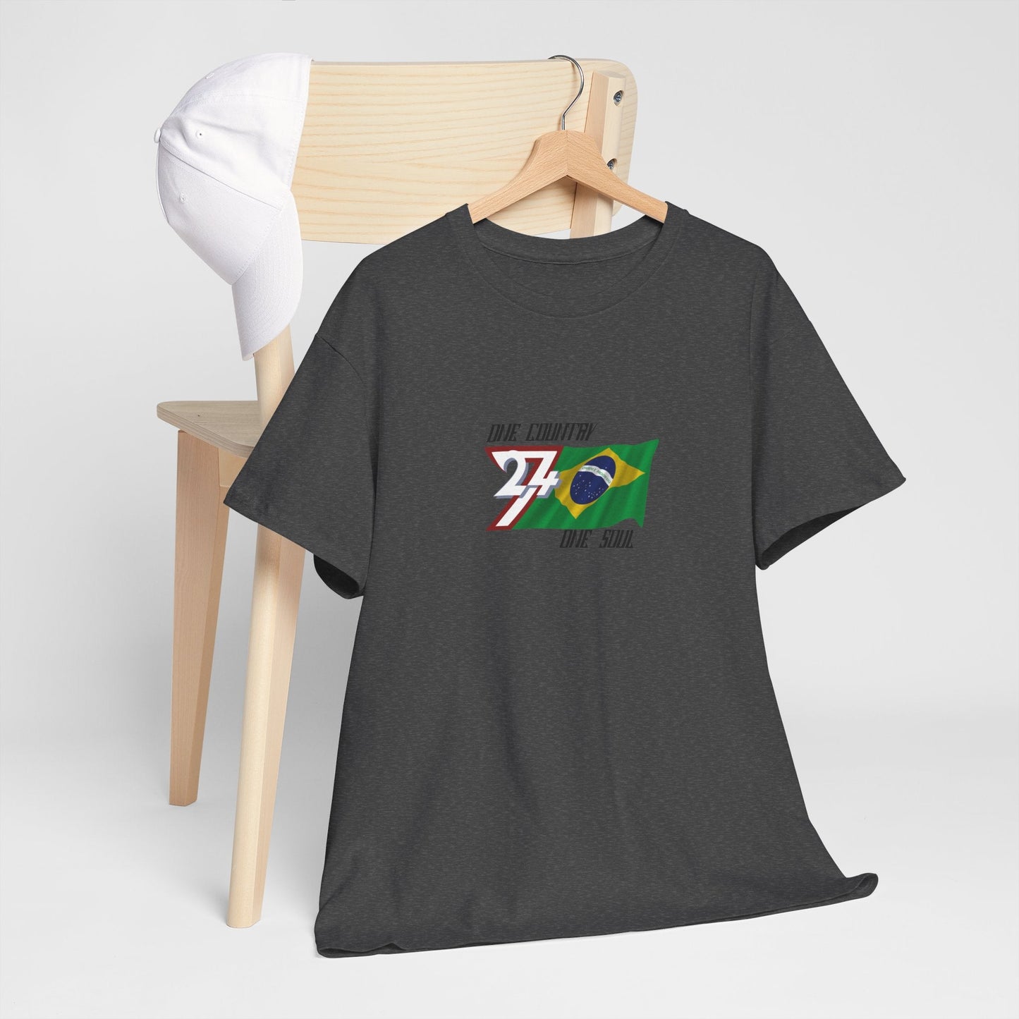 Unique Design Brazil Flag Printed custom T-shirt dark heather