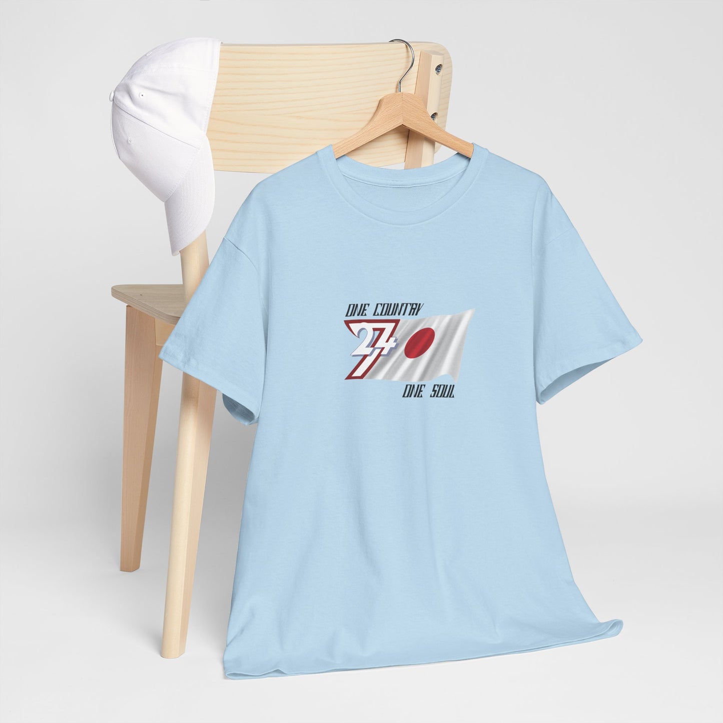 Unique Design 24/7 Japan Flag Printed Unisex custom T-shirt light blue