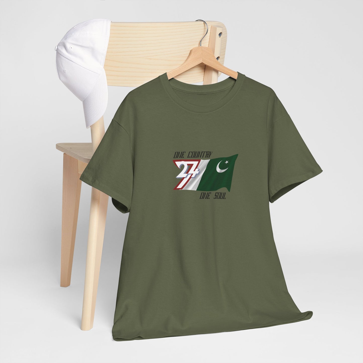 Unique Design 24/7 Pakistan Flag Printed Unisex custom T-shirt military green