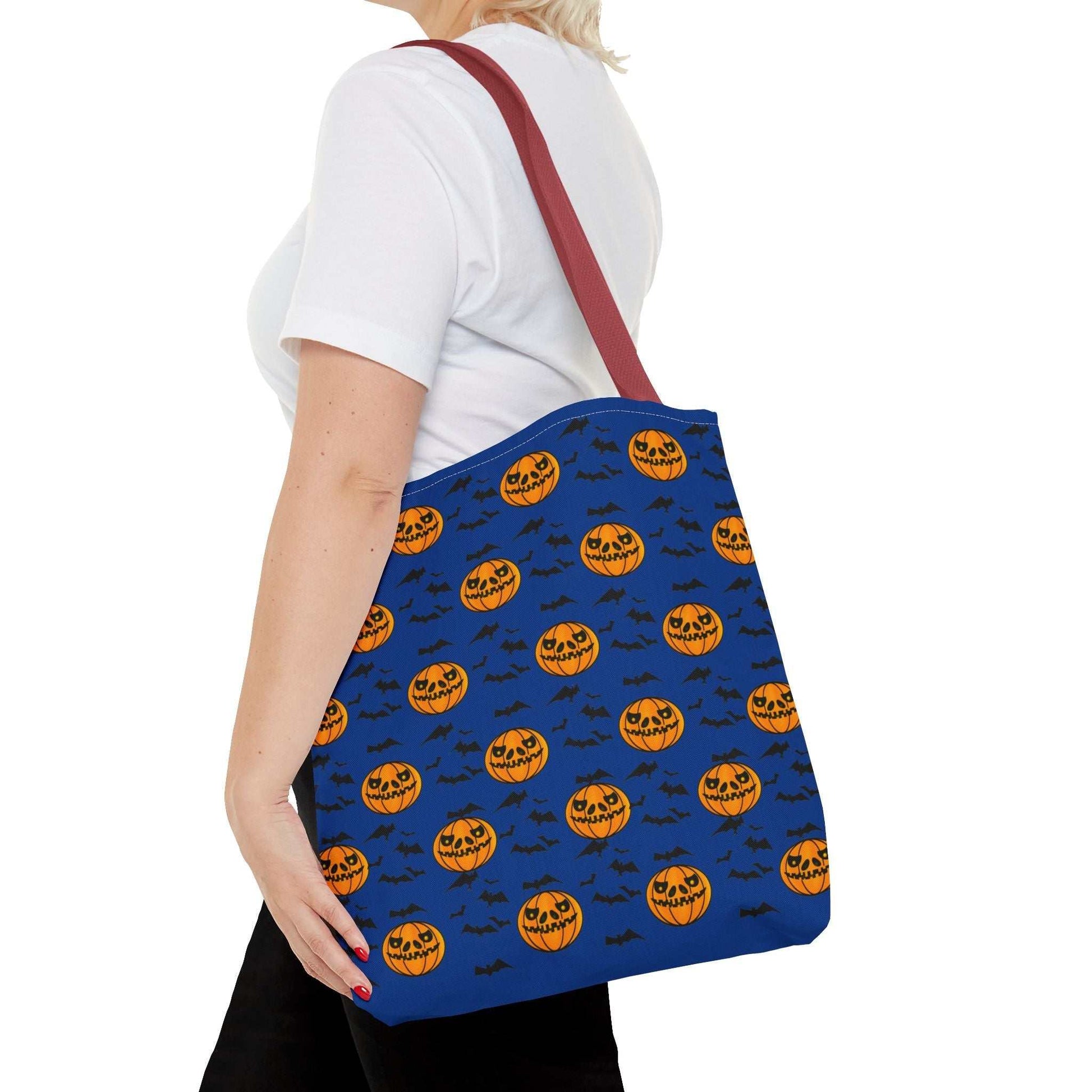 Pumpkins and Bats Halloween Tote Bag medium red