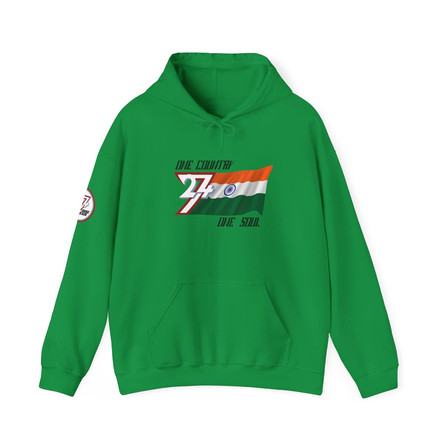 Unique Design 24/7 India Flag Printed Unisex custom Hoodie irish green