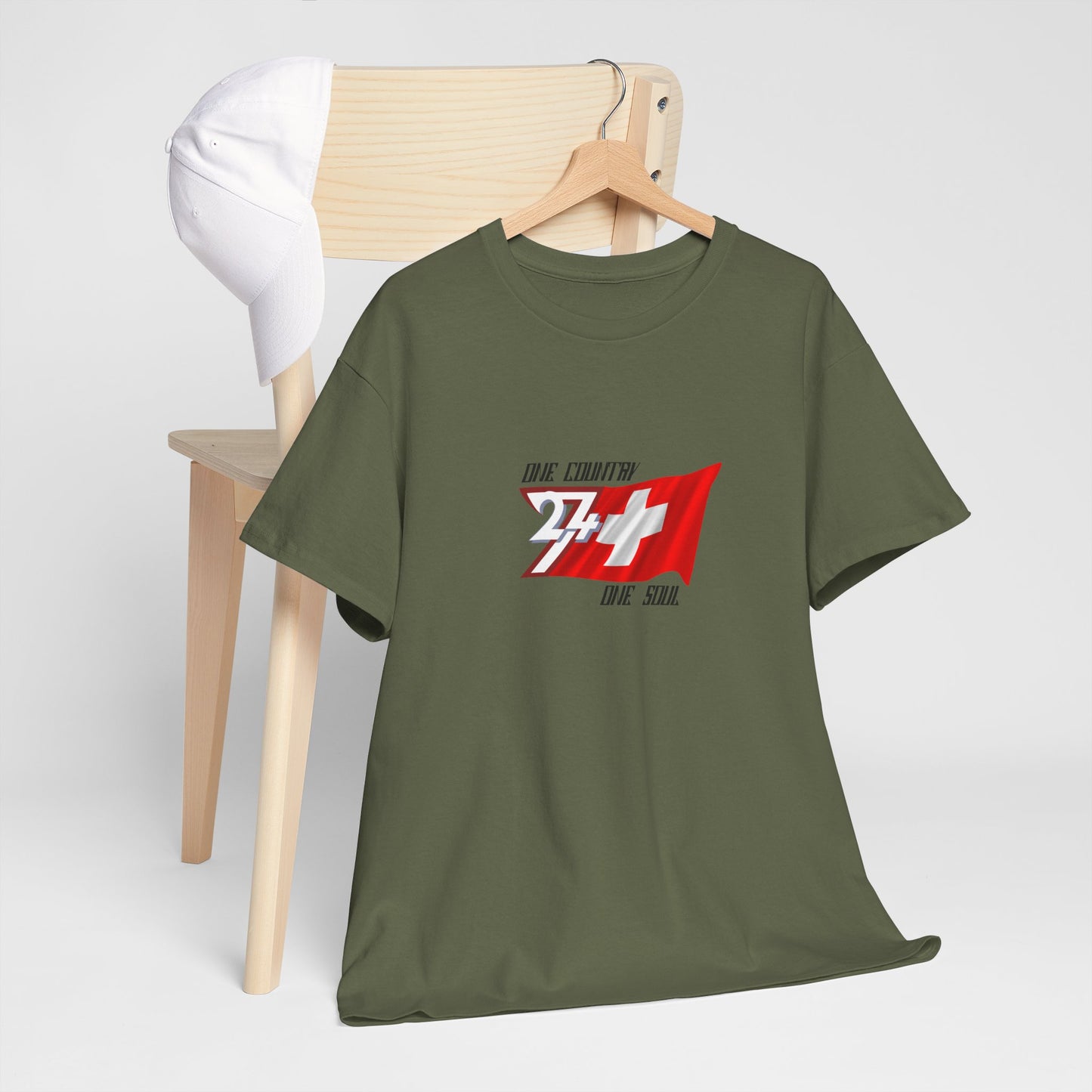 Unique Design 24/7 Switzerland Flag Printed Unisex custom T-shirt military green