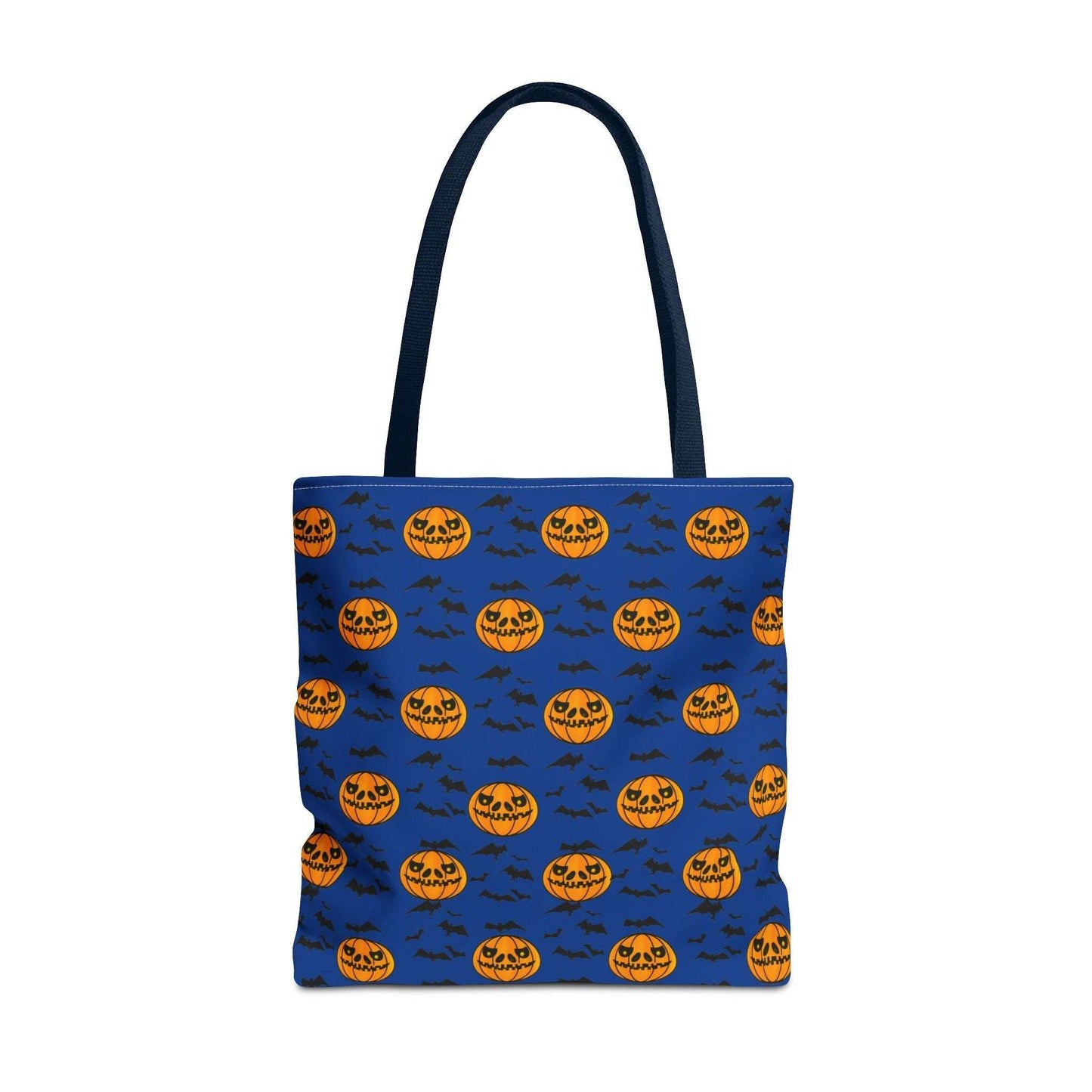 Pumpkins and Bats Halloween Tote Bag large navy handle