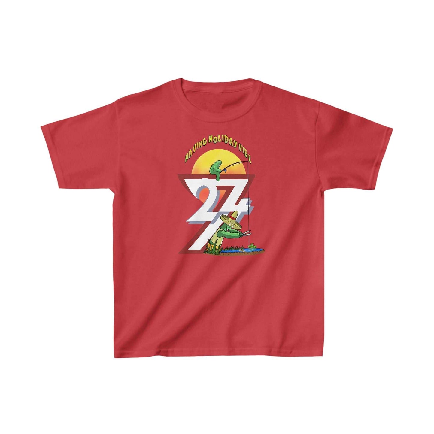 Unique Design Kids fishing  T-shirt Leonando Fishing red