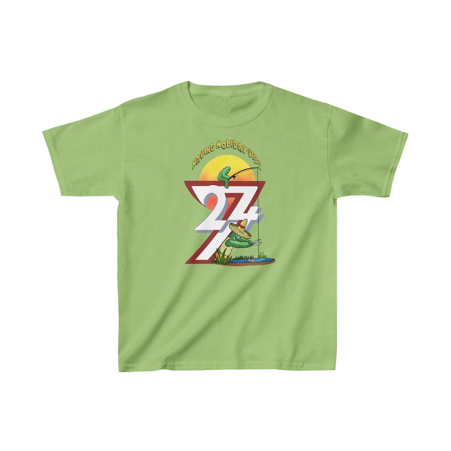 Unique Design Kids fishing  T-shirt Leonando Fishing lime