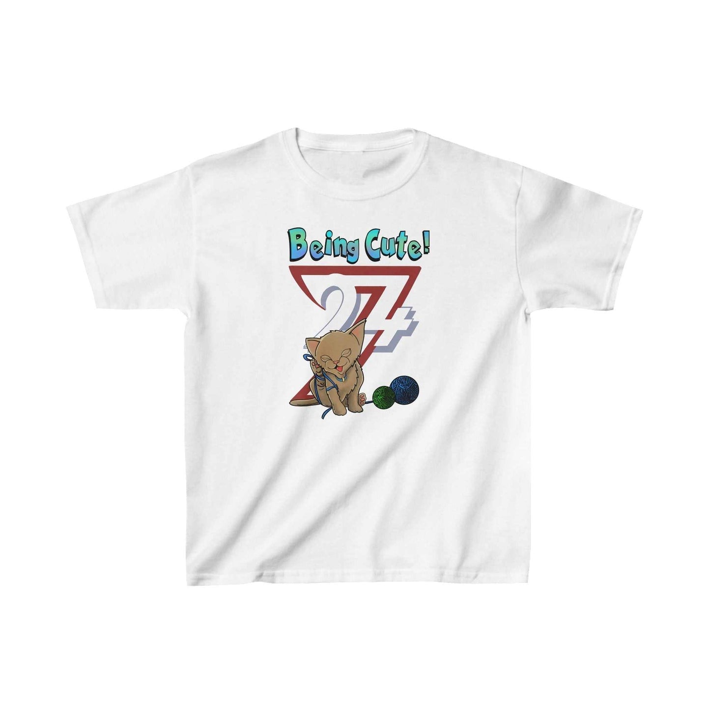 Unique Design Kids cat on t-shirt Being Cute Kitty white