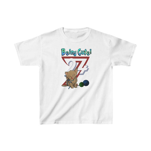 Unique Design Kids cat on t-shirt Being Cute Kitty white