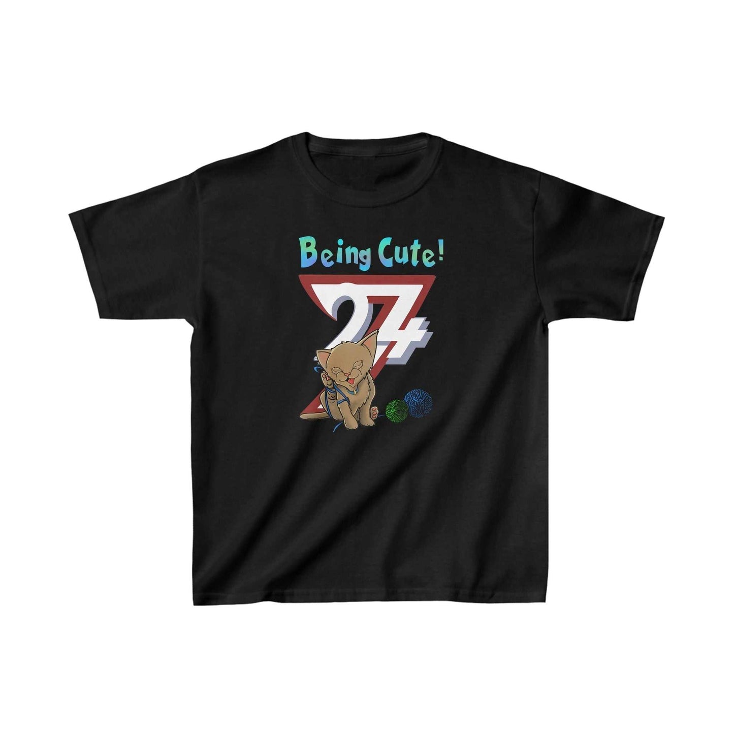 Unique Design Kids cat on t-shirt Being Cute Kitty black