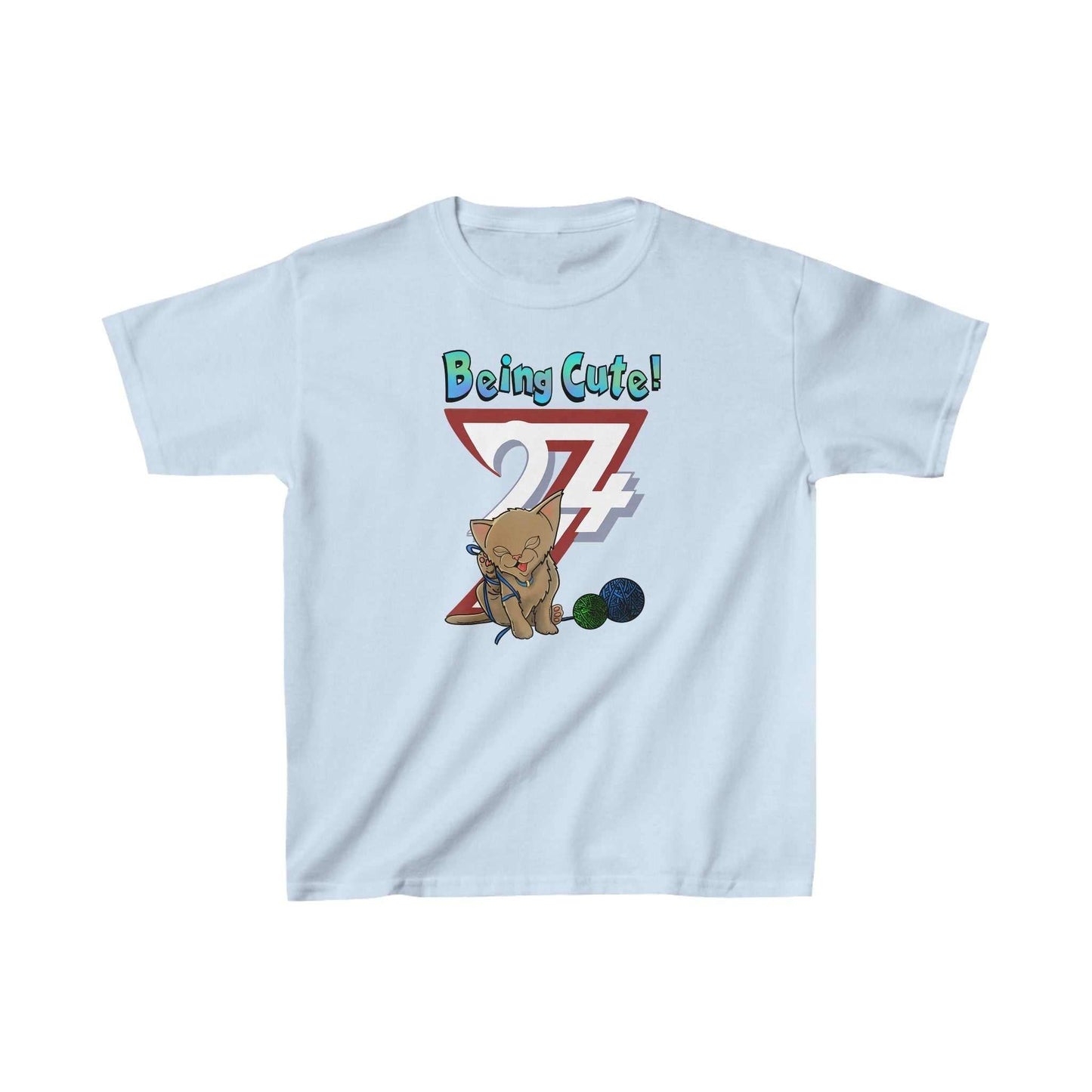 Unique Design Kids cat on t-shirt Being Cute Kitty light blue