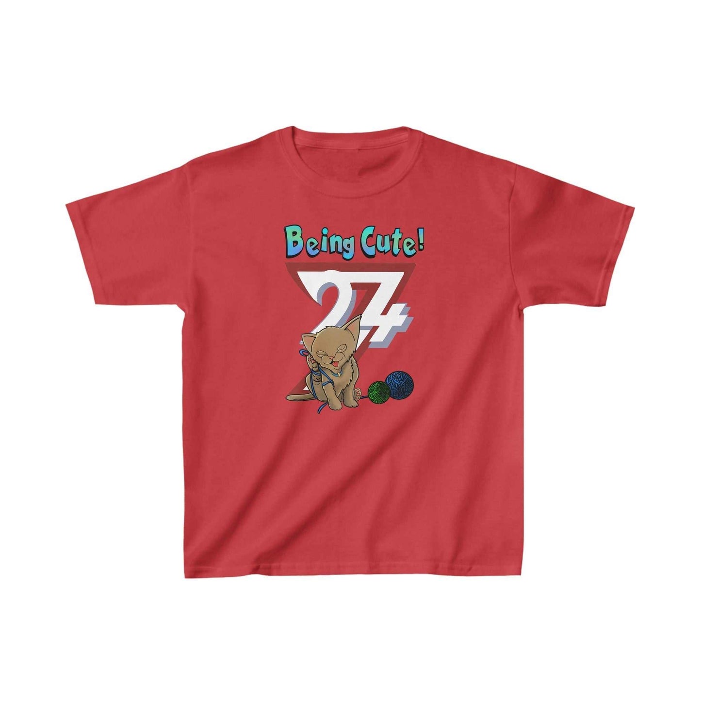 Unique Design Kids cat on t-shirt Being Cute Kitty red