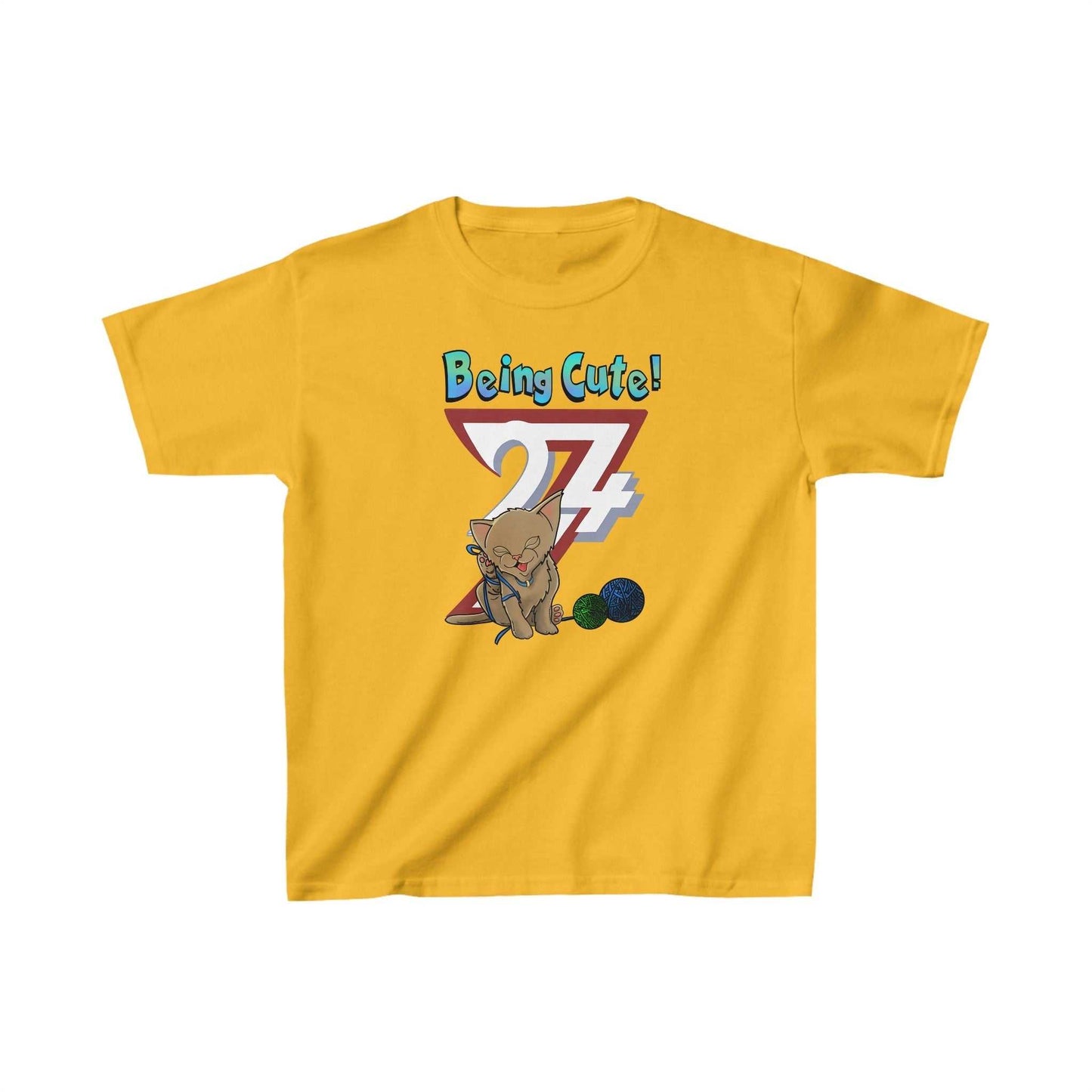 Unique Design Kids cat on t-shirt Being Cute Kitty gold