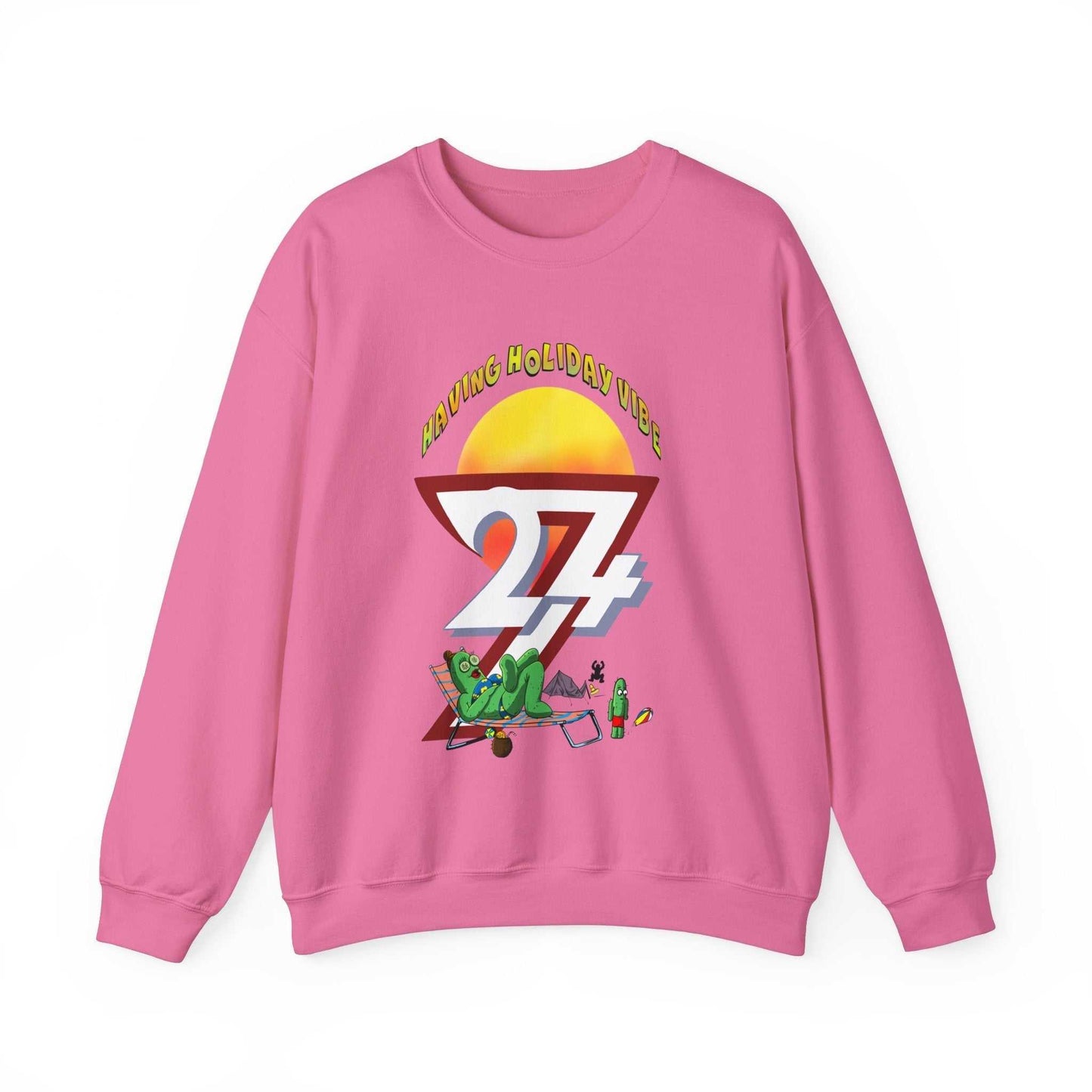 Unique Design Leonando Camping Holiday Heavy Blend™ Crewneck Sweatshirt safety pink