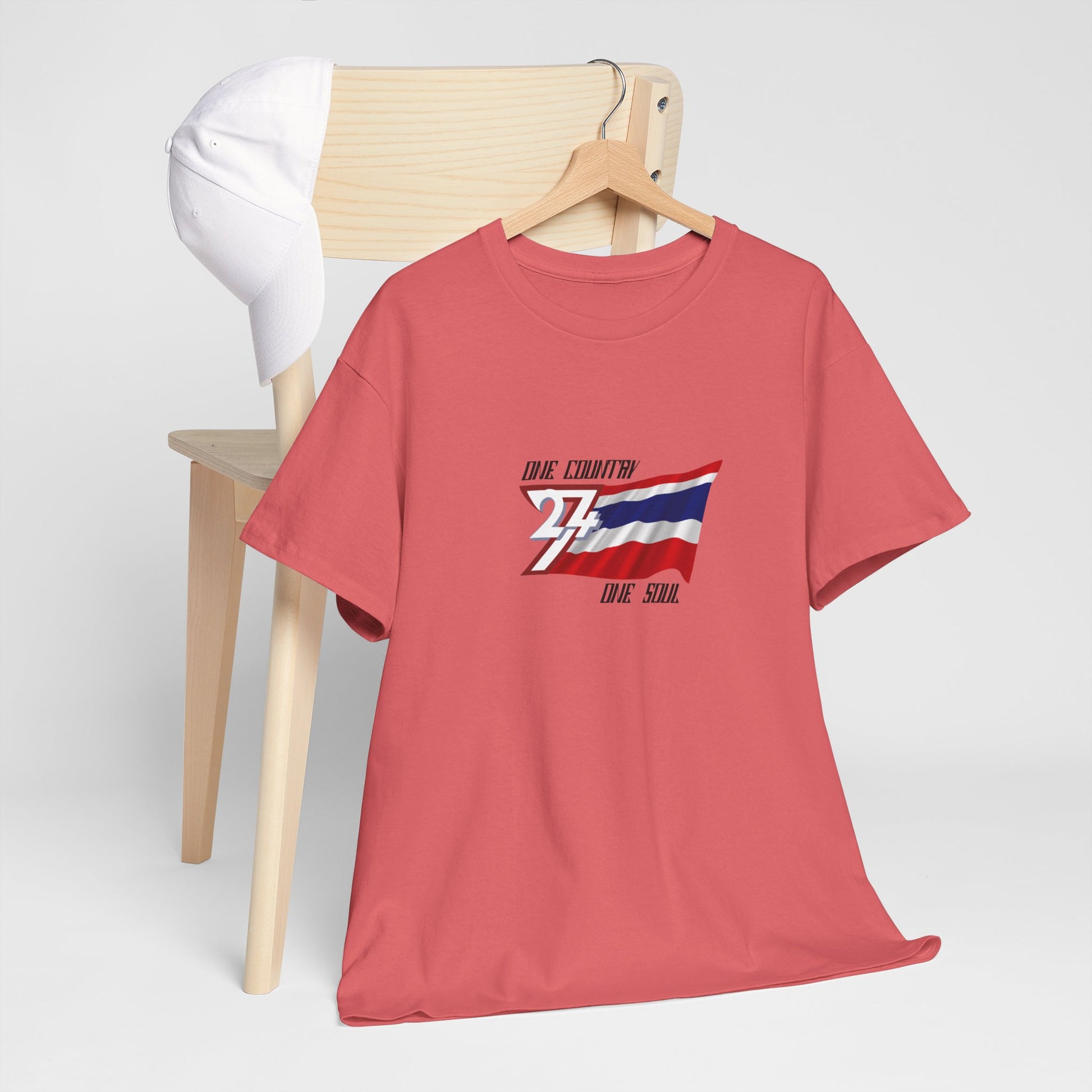 Unique Design 24/7 Thailand Flag Printed Unisex custom T-shirt coral silk