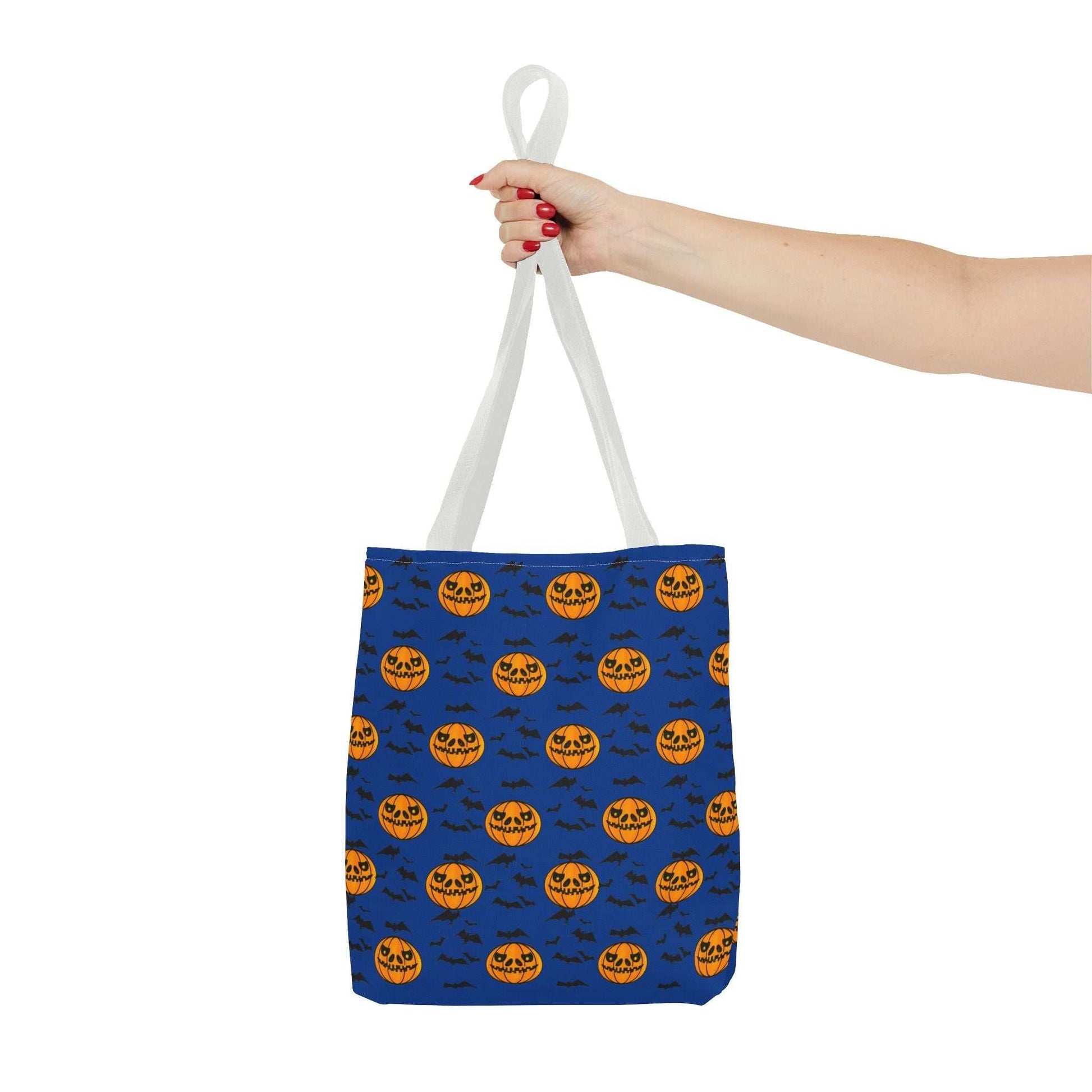 Pumpkins and Bats Halloween Tote Bag small white