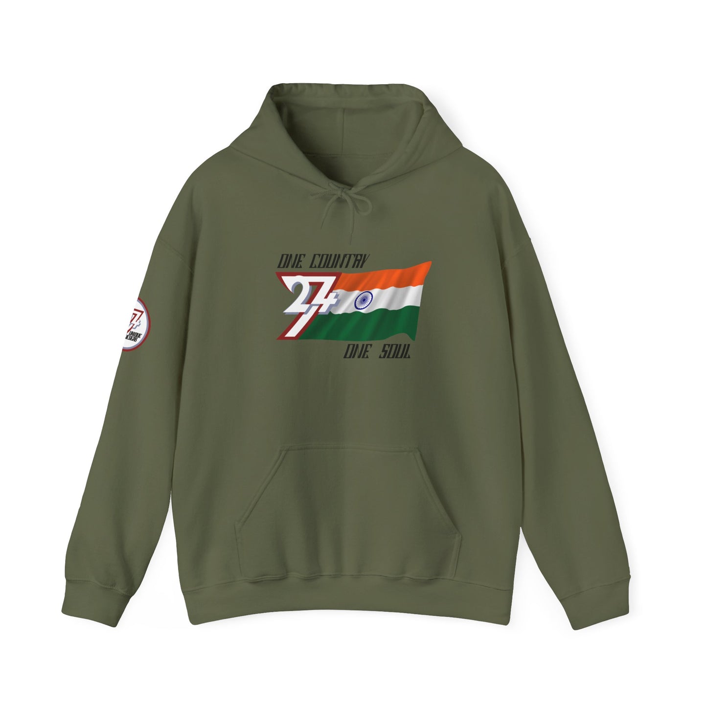 Unique Design 24/7 India Flag Printed Unisex custom Hoodie military green
