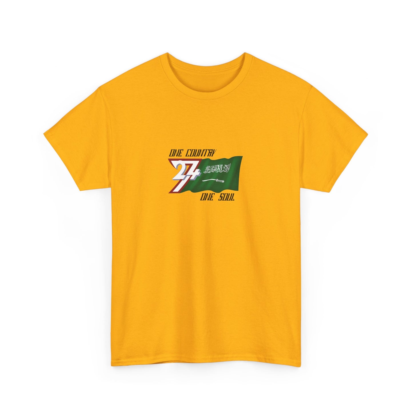 Unique Design 24/7 Saudi Arabia Flag Printed Unisex custom T-shirt gold