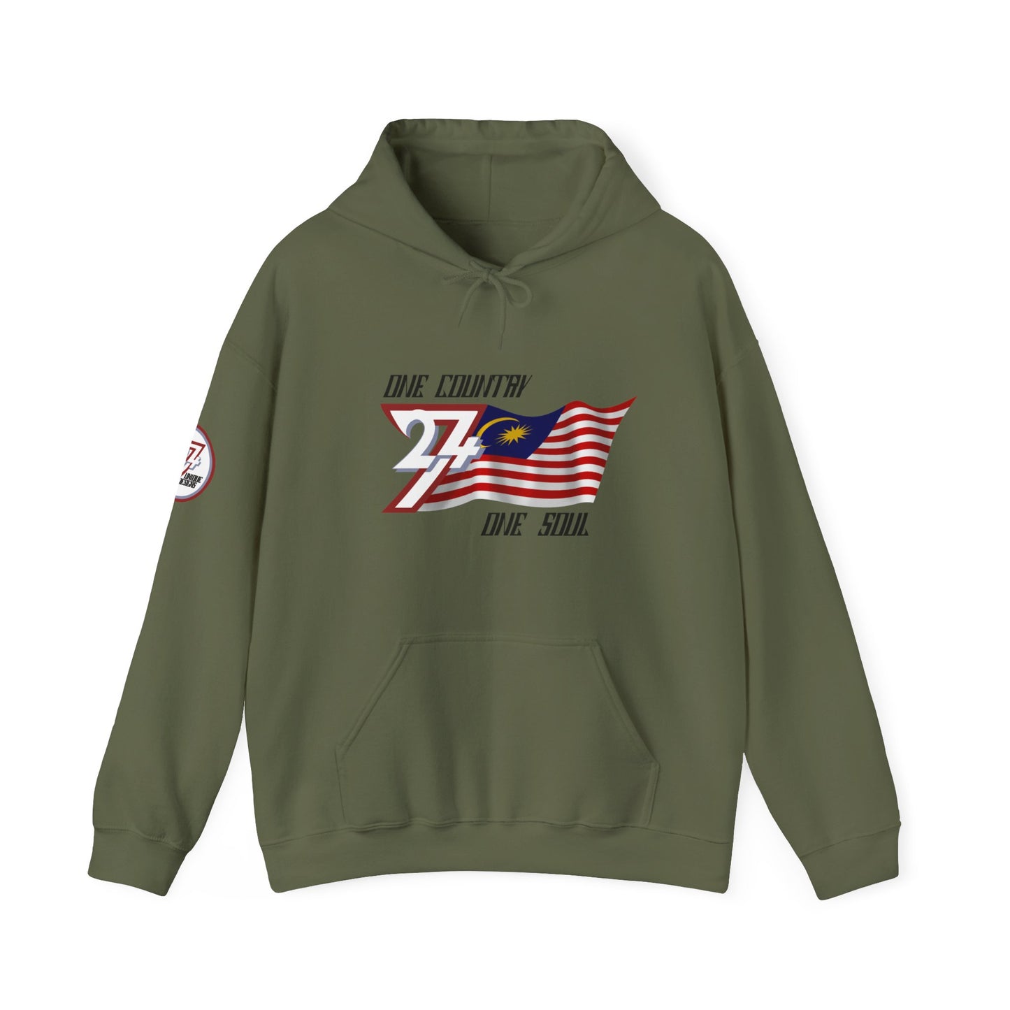 Unique Design 24/7 Malaysia Flag Printed Unisex custom Hoodie military green