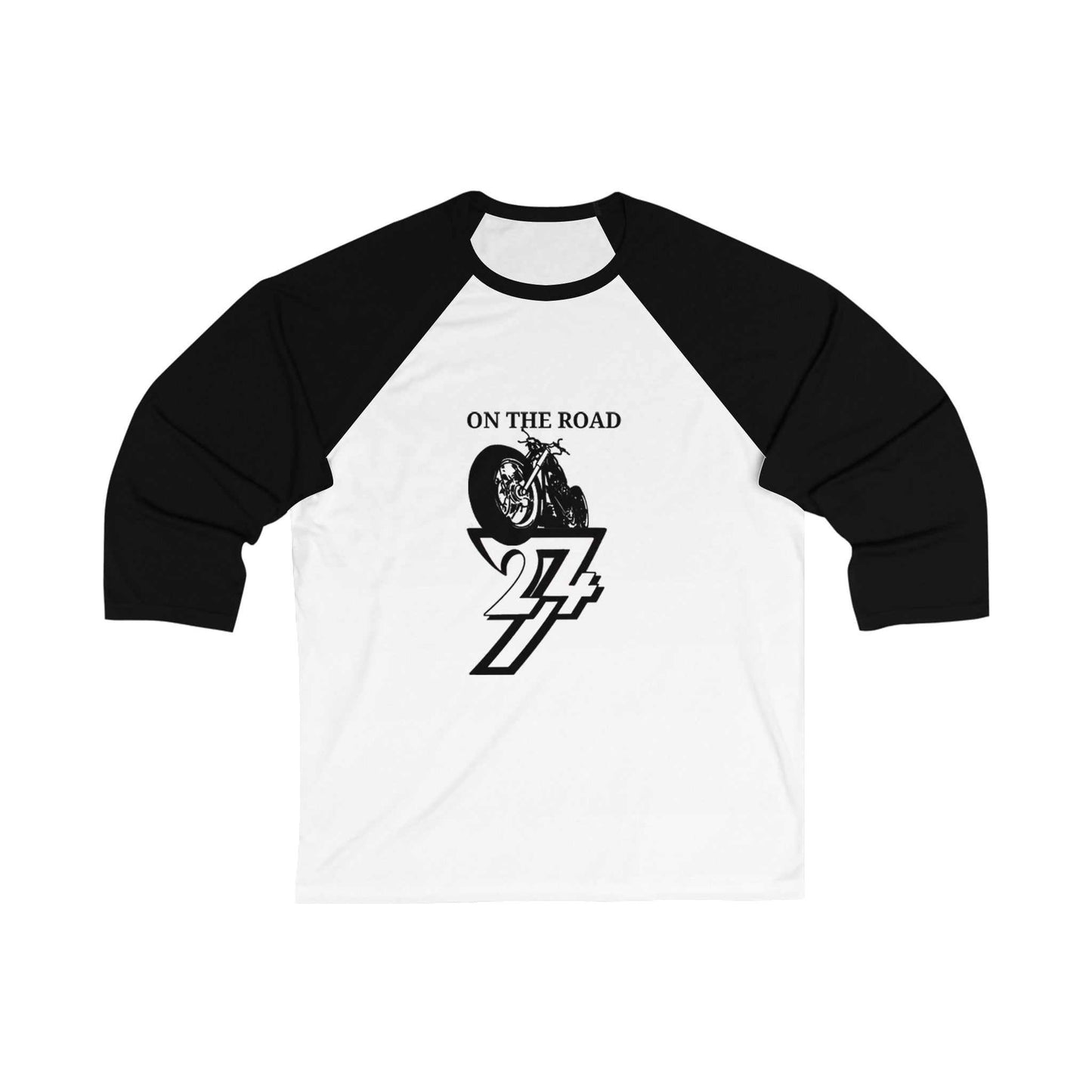 Unique Design On The Road Vintage Bike 3\4 Sleeve Baseball Tee by 24/7 Unique Designs black-white front