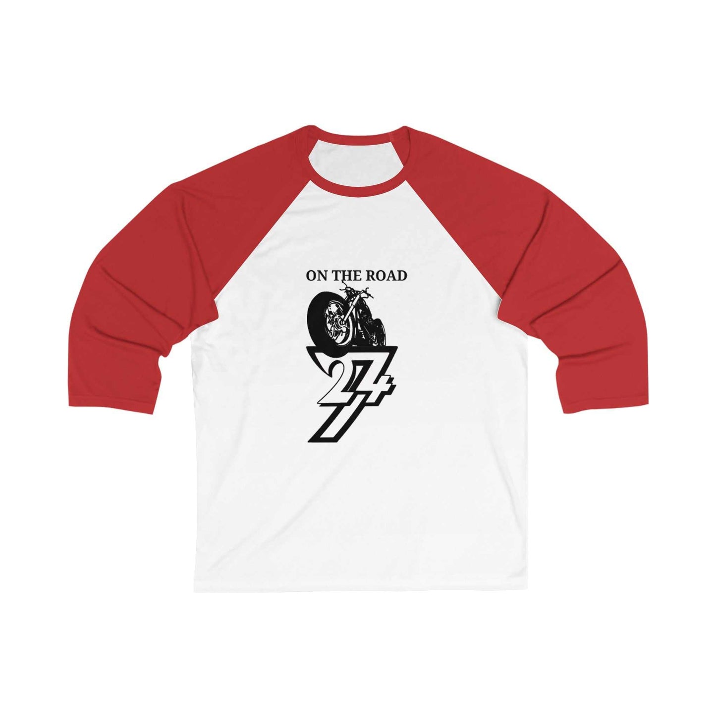 Unique Design On The Road Vintage Bike 3\4 Sleeve Baseball Tee by 24/7 Unique Designs red-white front