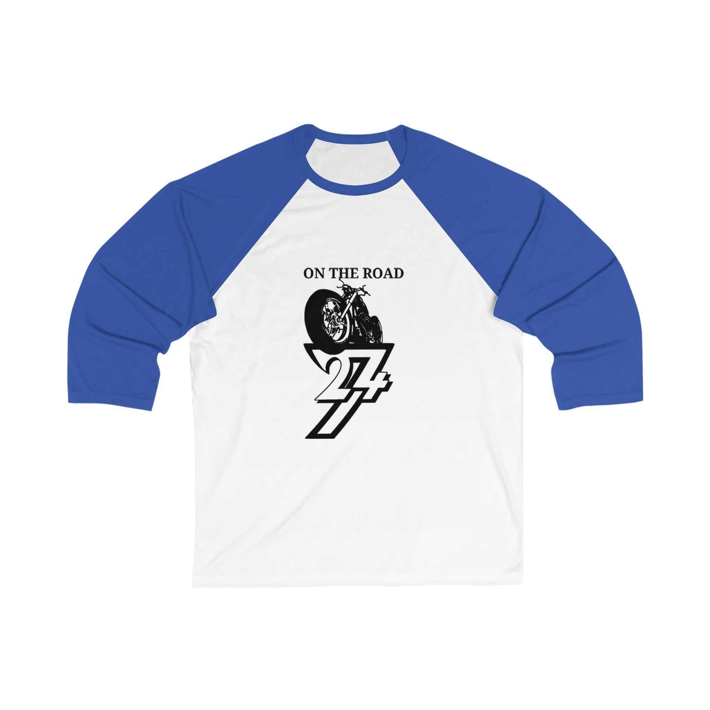 Unique Design On The Road Vintage Bike 3\4 Sleeve Baseball Tee by 24/7 Unique Designs royal-white front