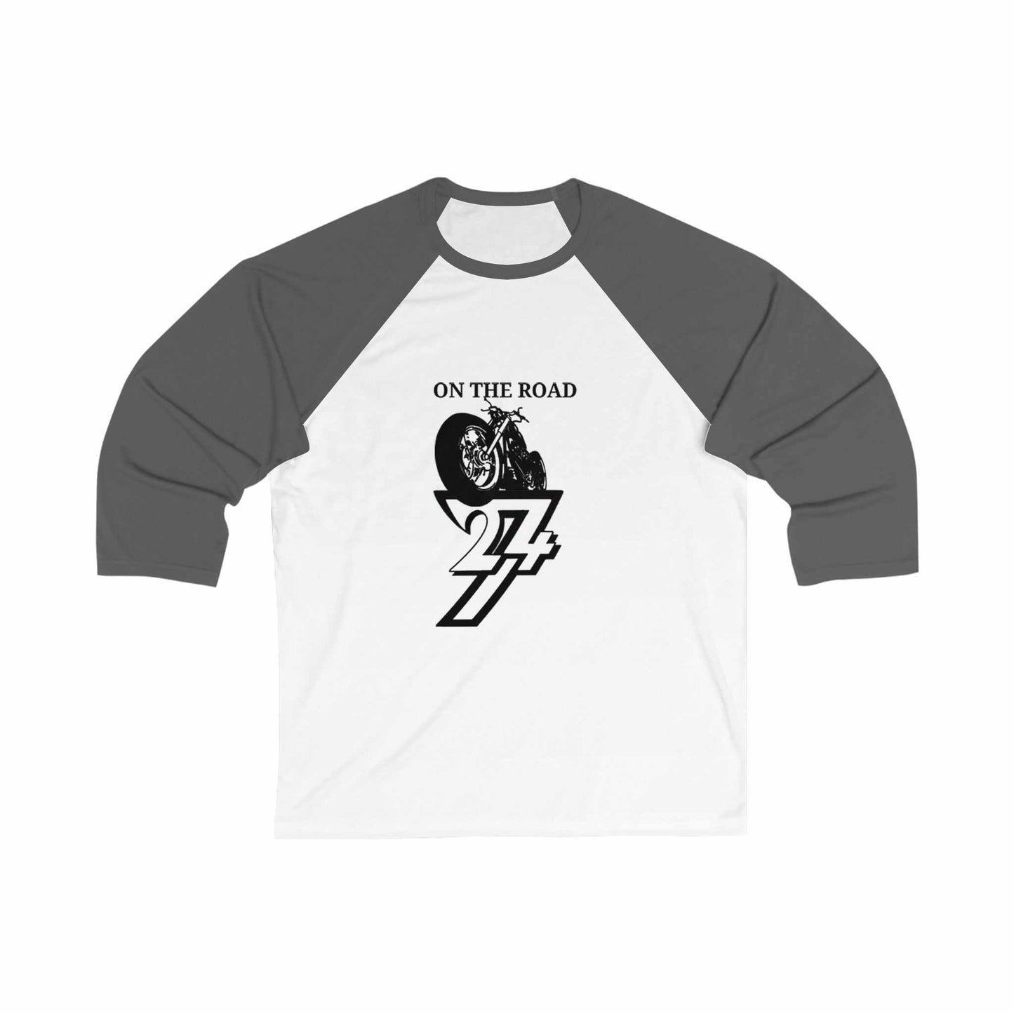 Unique Design On The Road Vintage Bike 3\4 Sleeve Baseball Tee by 24/7 Unique Designs asphalt-white front