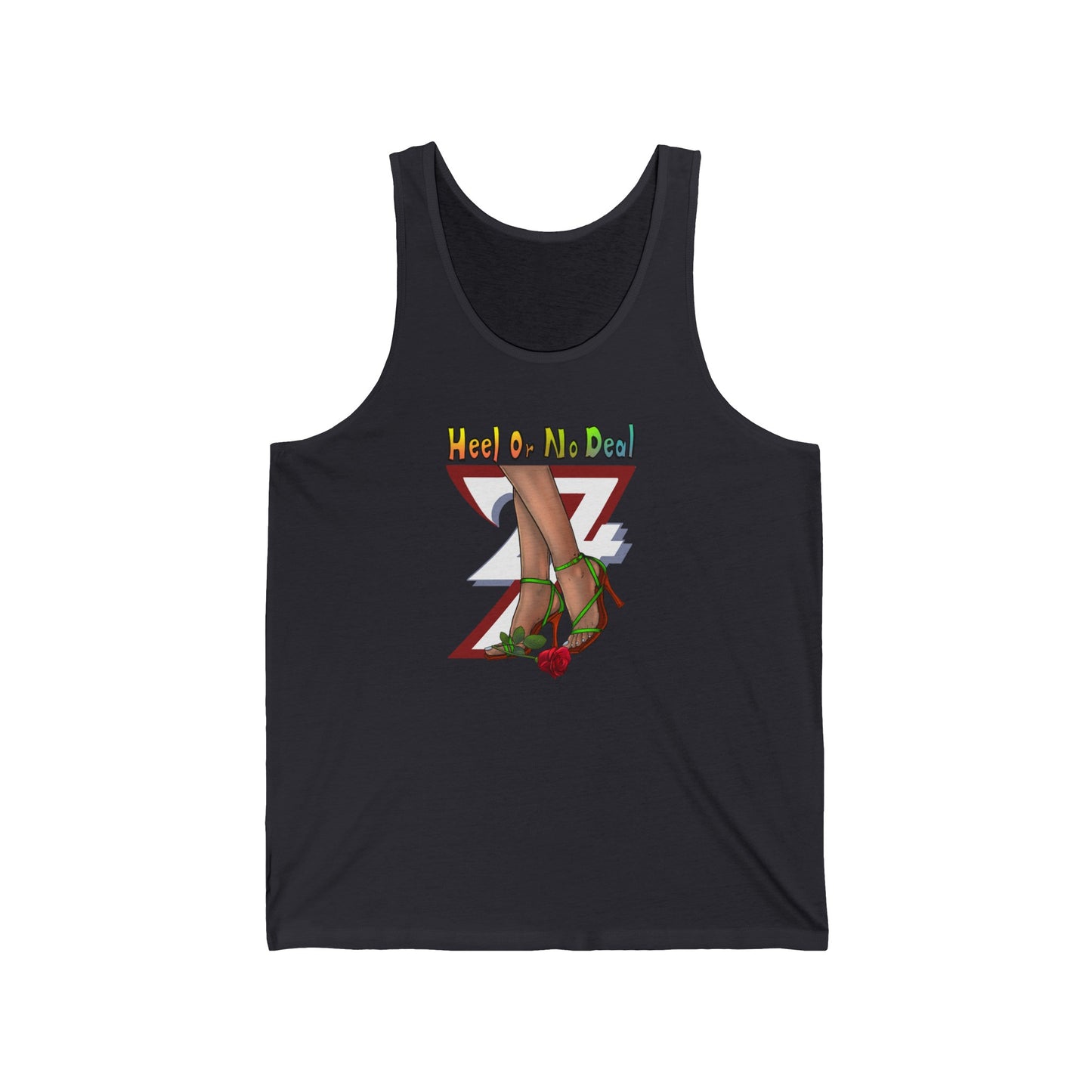 Tank Top: "Heel or No Deal" Women's Jersey Tank by 24/7 Unique Designs dark grey