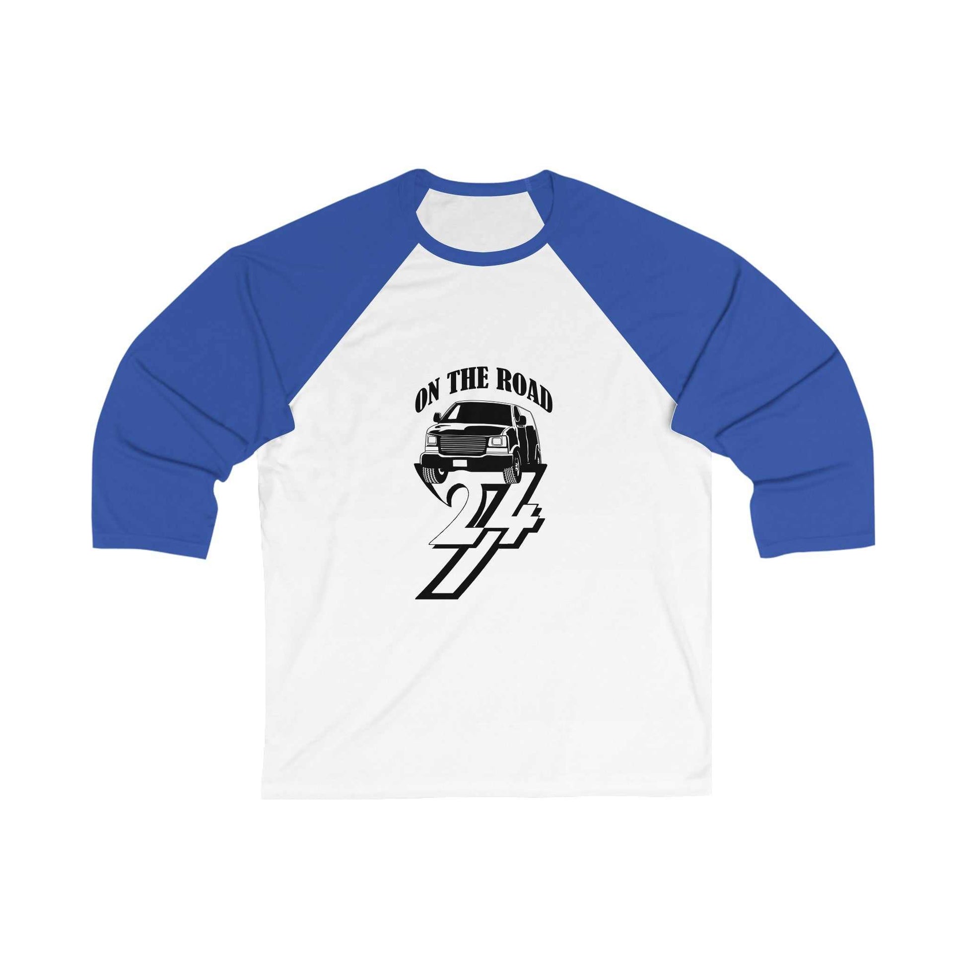 Unique Design On The Road Van 3\4 Sleeve Baseball Tee white-royal