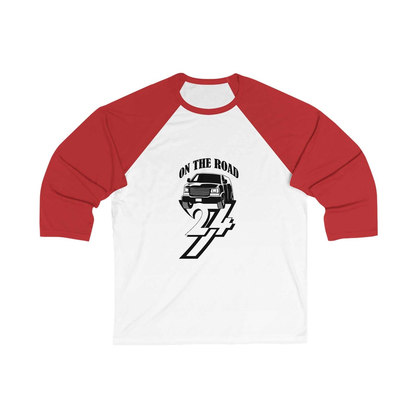 Unique Design On The Road Van 3\4 Sleeve Baseball Tee white-red