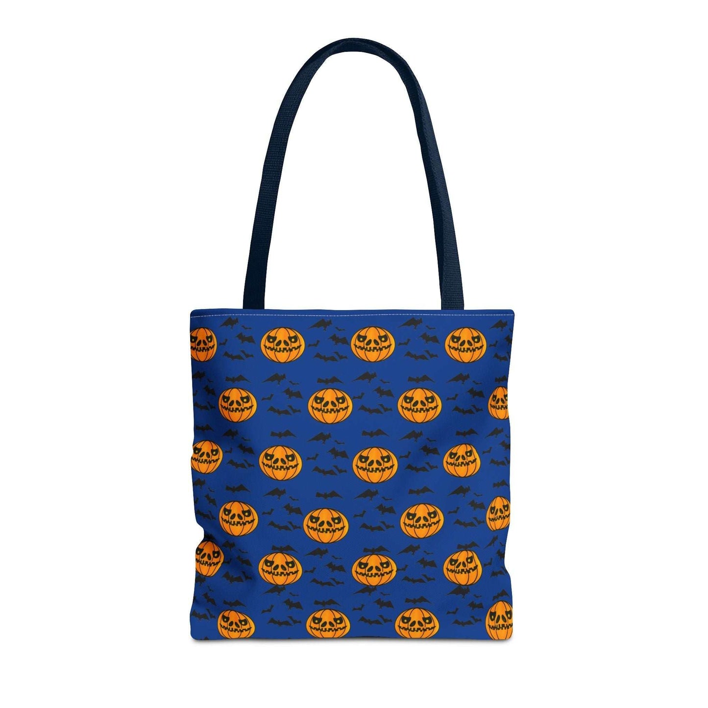 Pumpkins and Bats Halloween Tote Bag medium navy handle