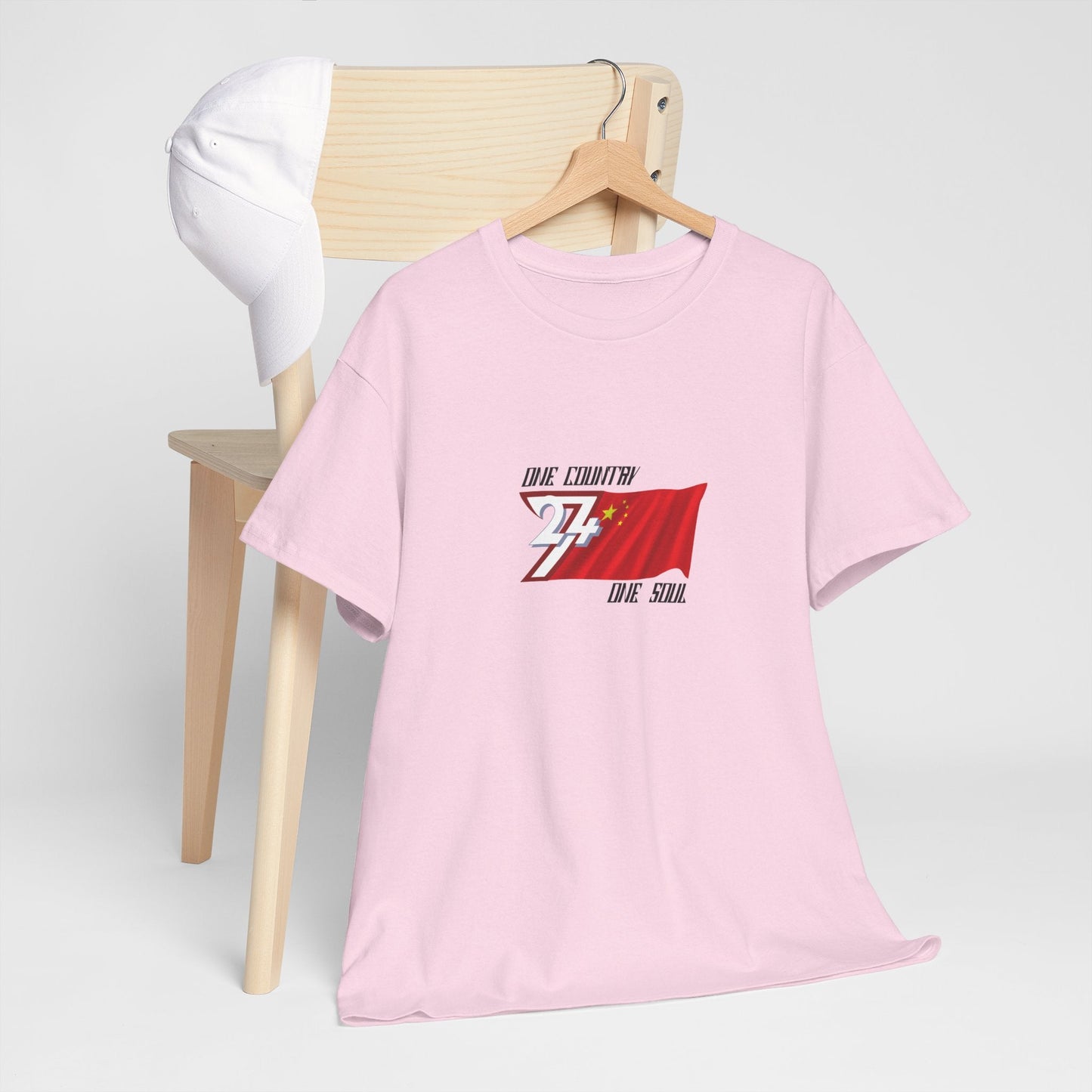 Unique Design China Flag Printed custom T-shirt light pink