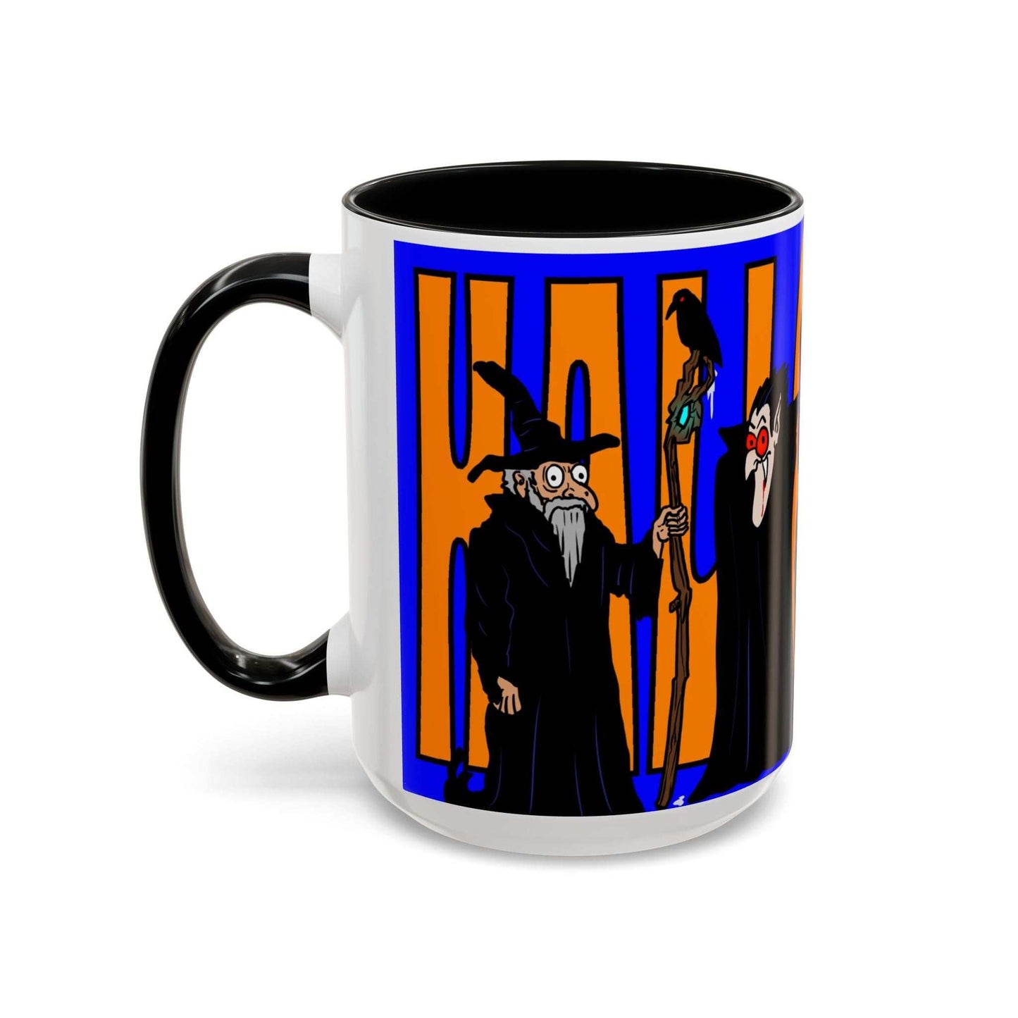 Spooky Halloween coffee mug with vibrant design, available in 11oz and 15oz sizes, perfect for Halloween enthusiasts.