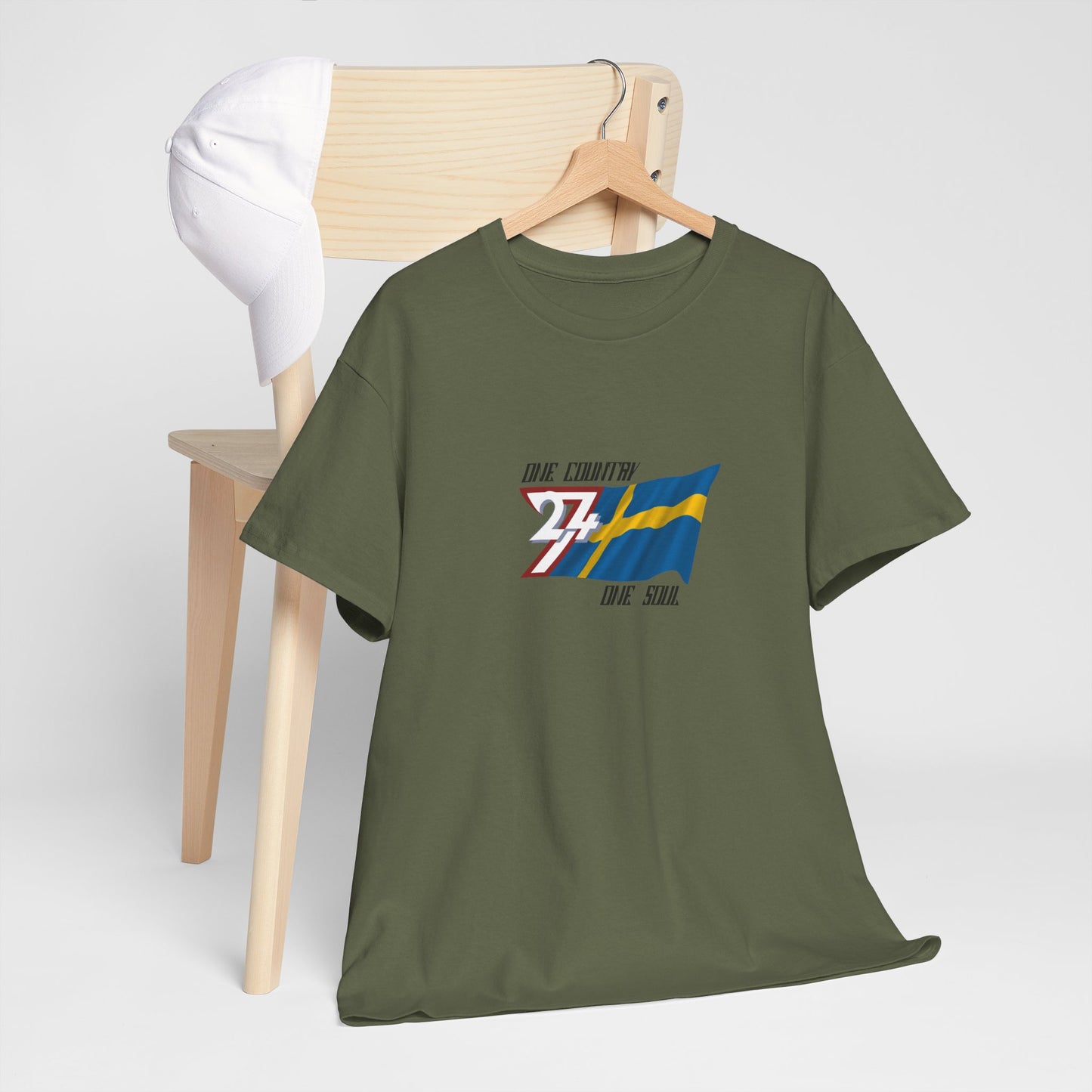  Unique Design 24/7 Sweden Flag Printed Unisex custom T-shirt military green