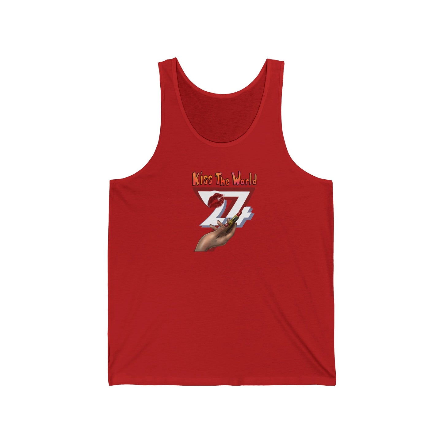 Unique Design Kiss the world women's jersey tank top red