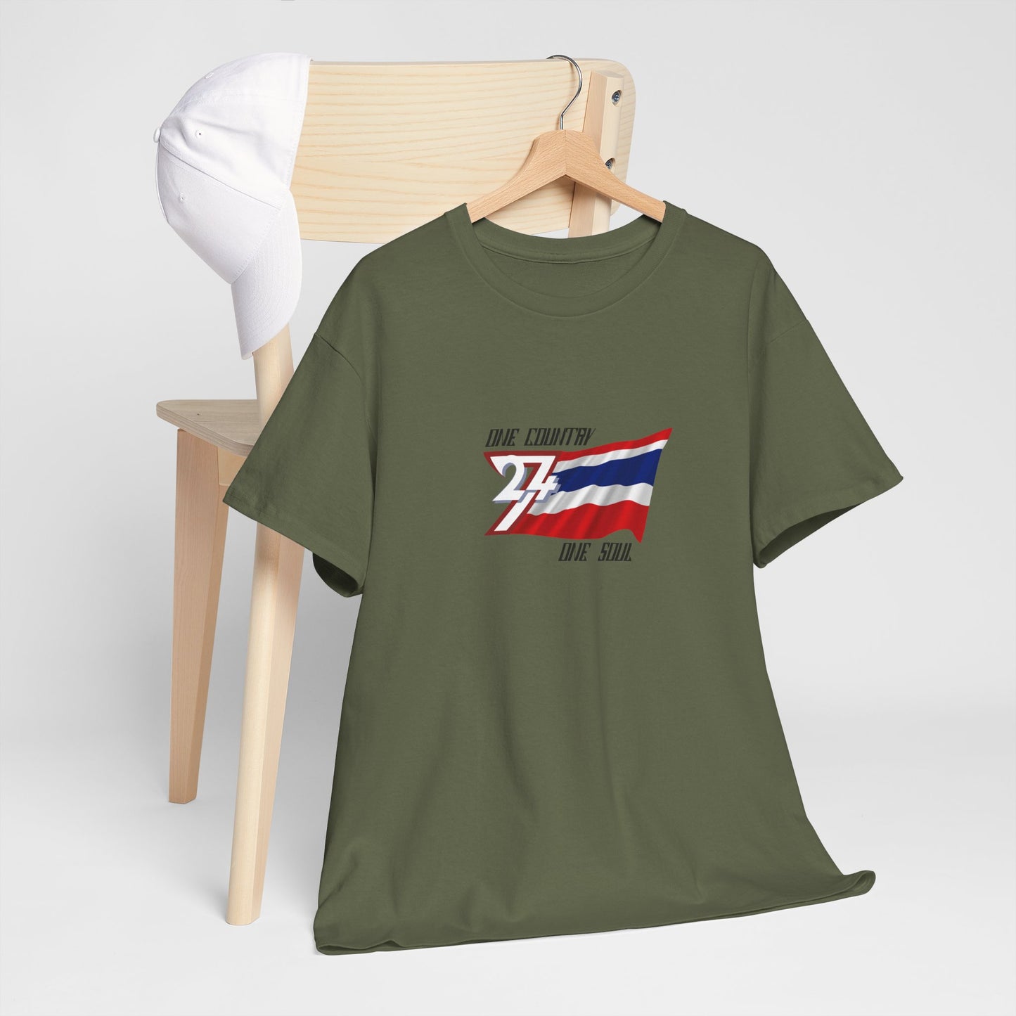 Unique Design 24/7 Thailand Flag Printed Unisex custom T-shirt military green