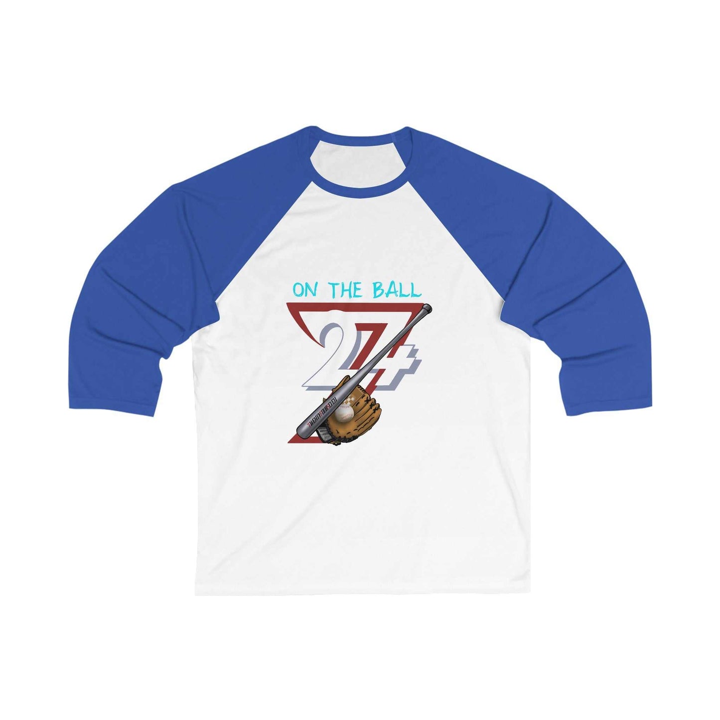 Unique Design On The Ball Baseball  3\4 Sleeve Baseball Tee white-royal