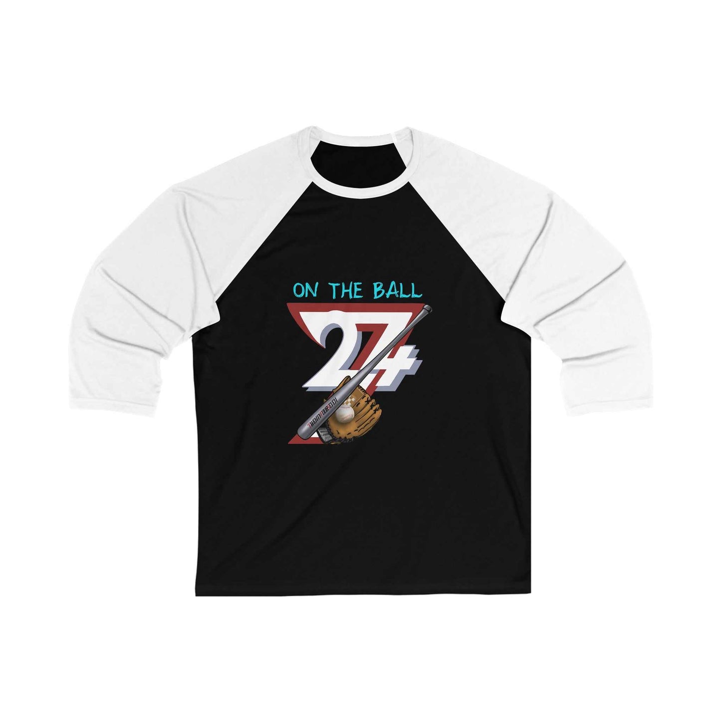 Unique Design On The Ball Baseball  3\4 Sleeve Baseball Tee black-white