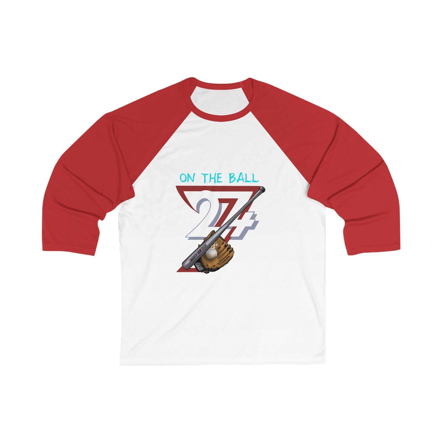 Unique Design On The Ball Baseball  3\4 Sleeve Baseball Tee white-red