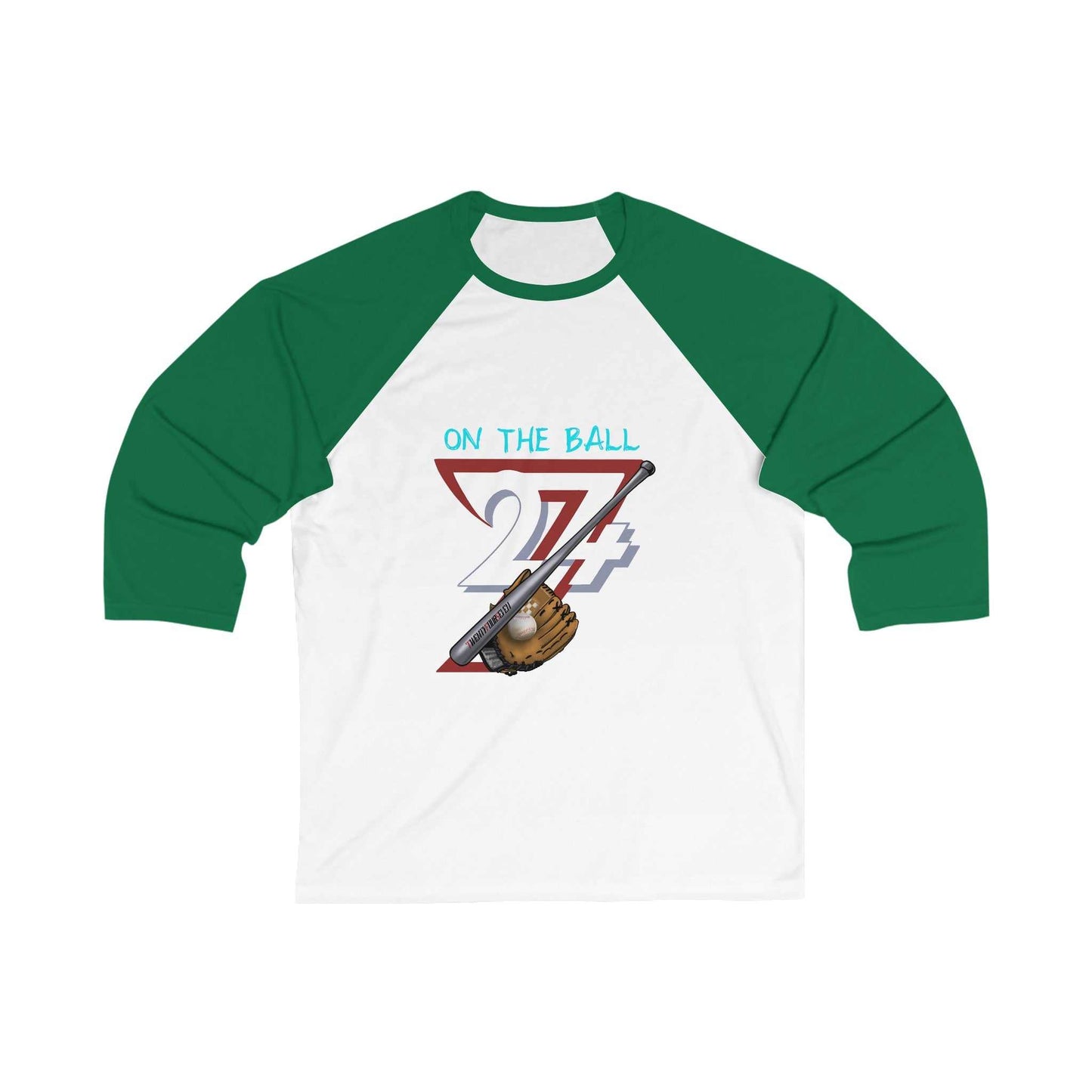 Unique Design On The Ball Baseball  3\4 Sleeve Baseball Tee white-green